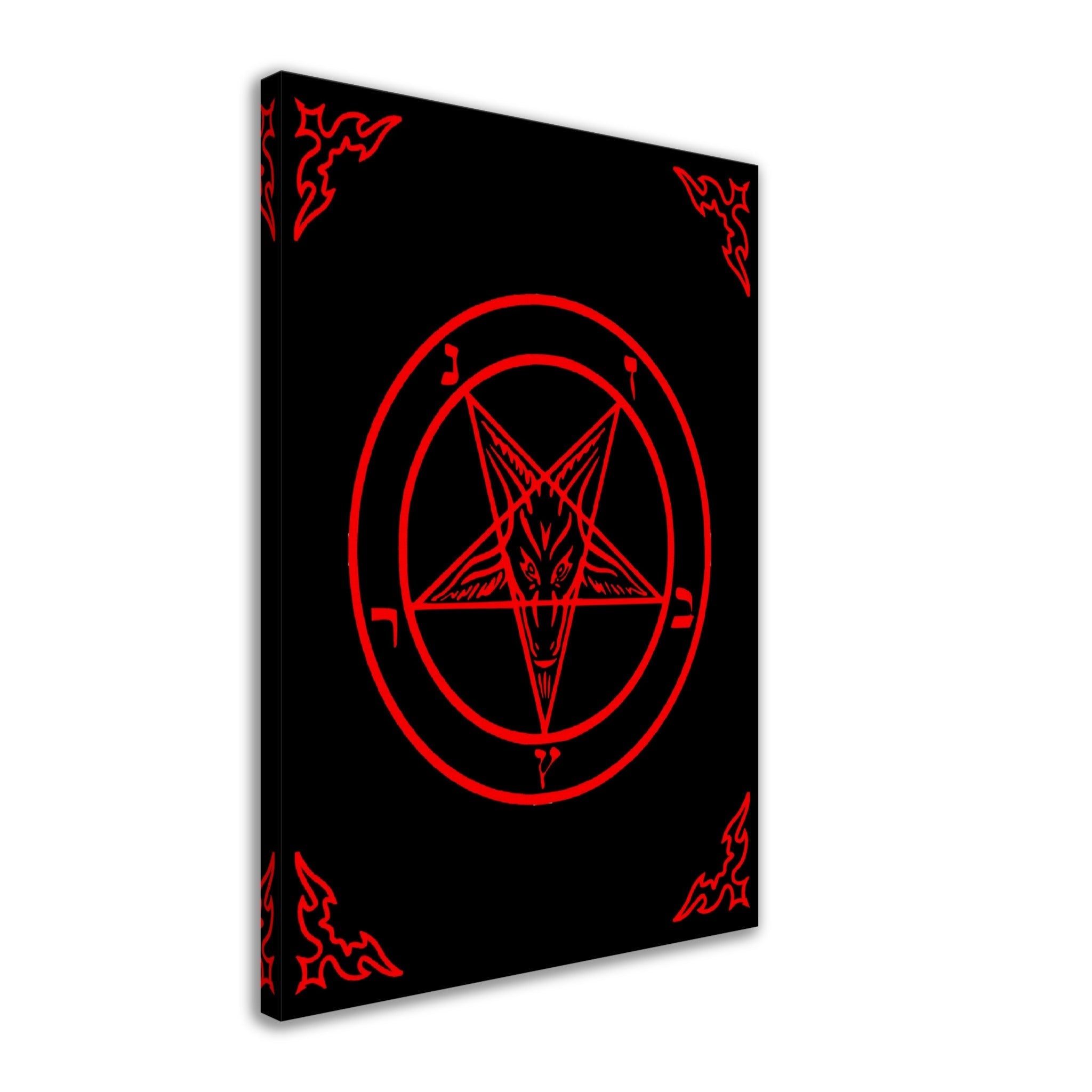 Satanic Goat Canvas Red On Black - Sigil Of Baphomet Canvas - Satanic Goat Pentagram Canvas Print Red Black - WallArtPrints4U