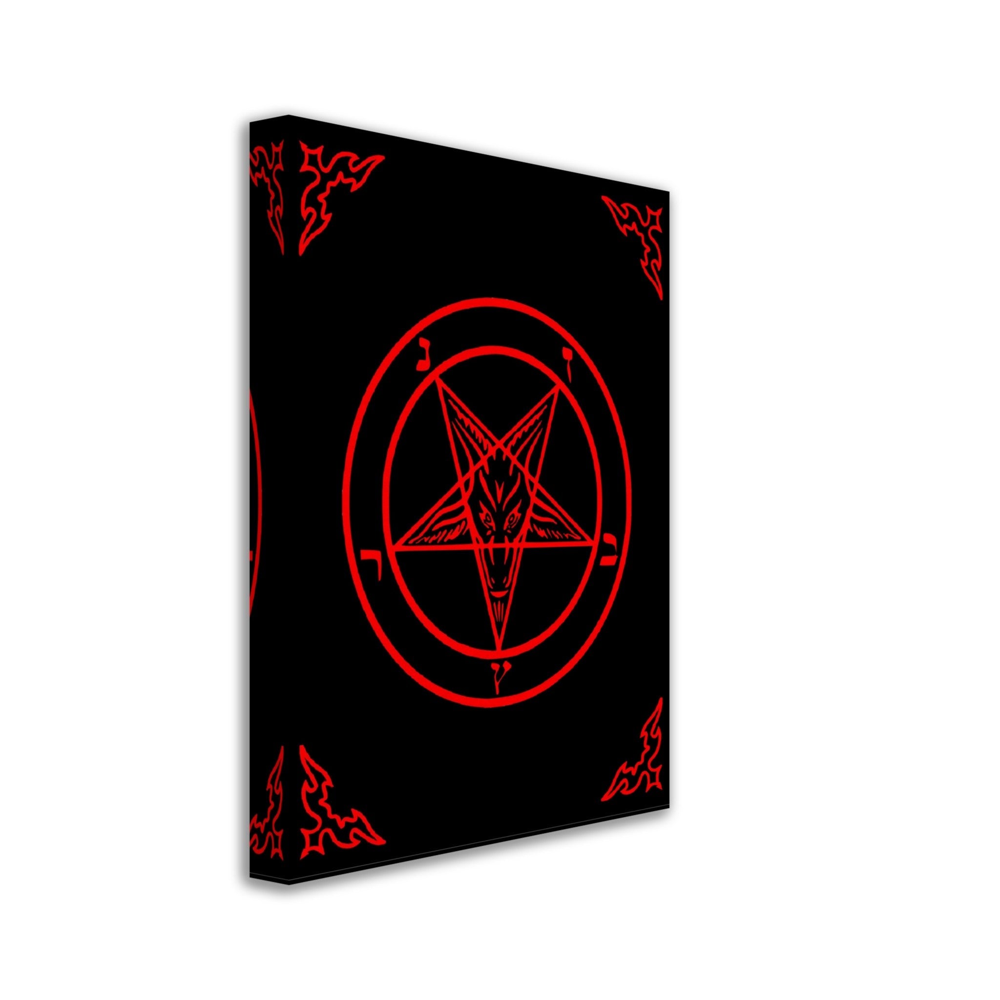 Satanic Goat Canvas Red On Black - Sigil Of Baphomet Canvas - Satanic Goat Pentagram Canvas Print Red Black - WallArtPrints4U