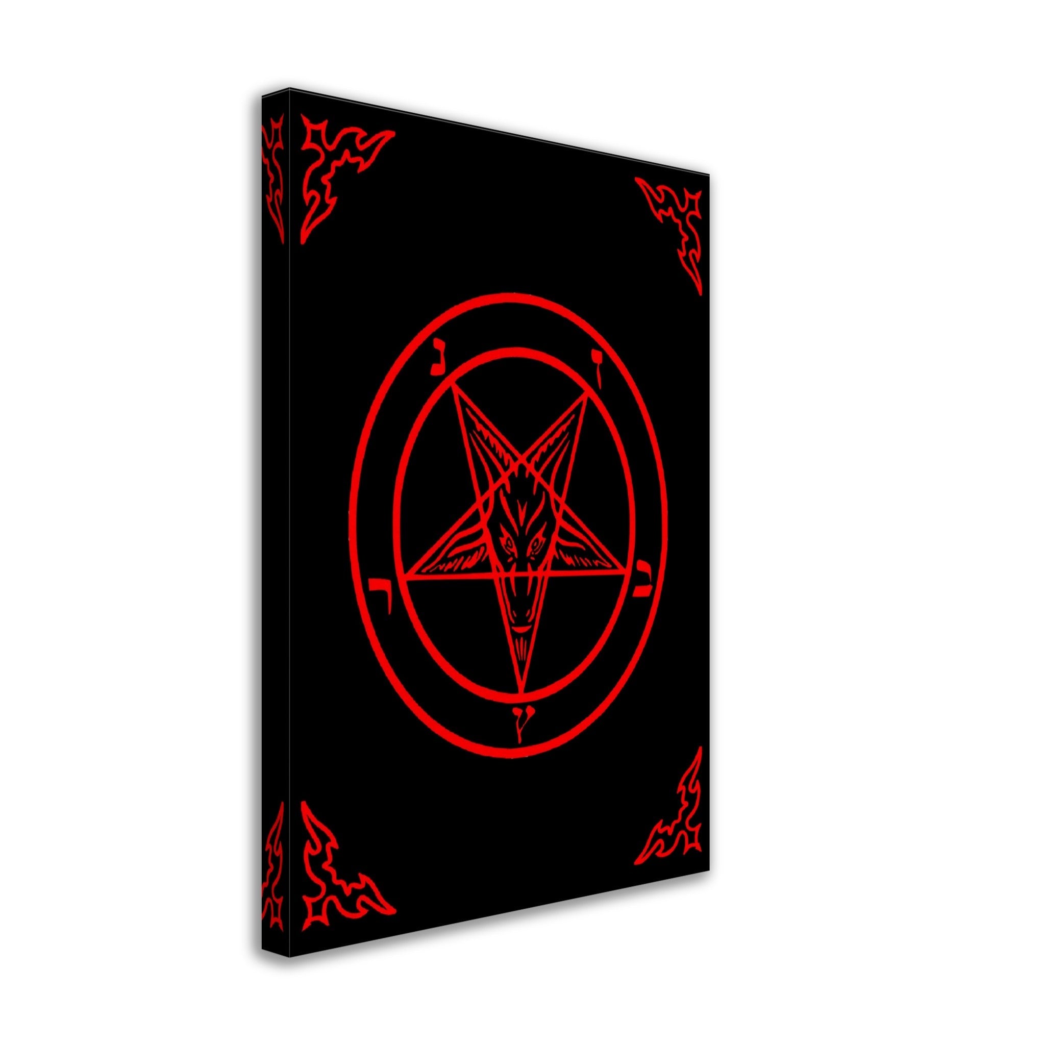 Satanic Goat Canvas Red On Black - Sigil Of Baphomet Canvas - Satanic Goat Pentagram Canvas Print Red Black - WallArtPrints4U