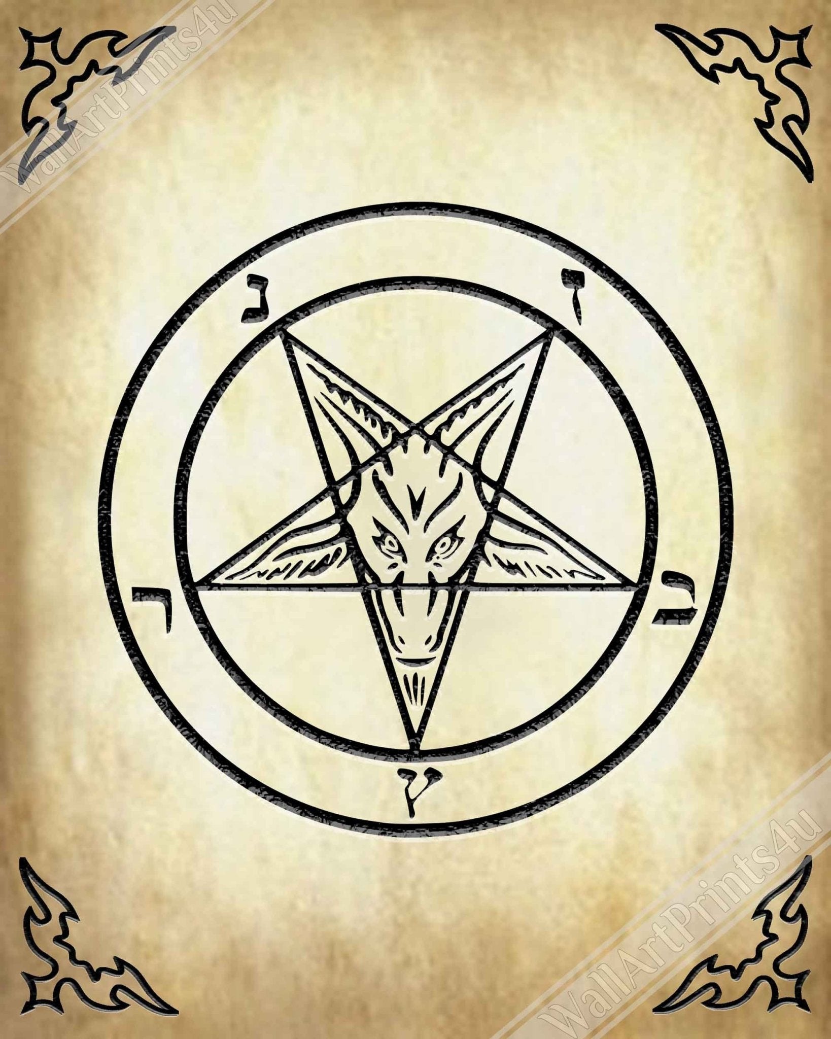 Satanic Goat Canvas - Sigil Of Baphomet Canvas - Satanic Goat Pentagram Canvas Print Aged Parchment - WallArtPrints4U