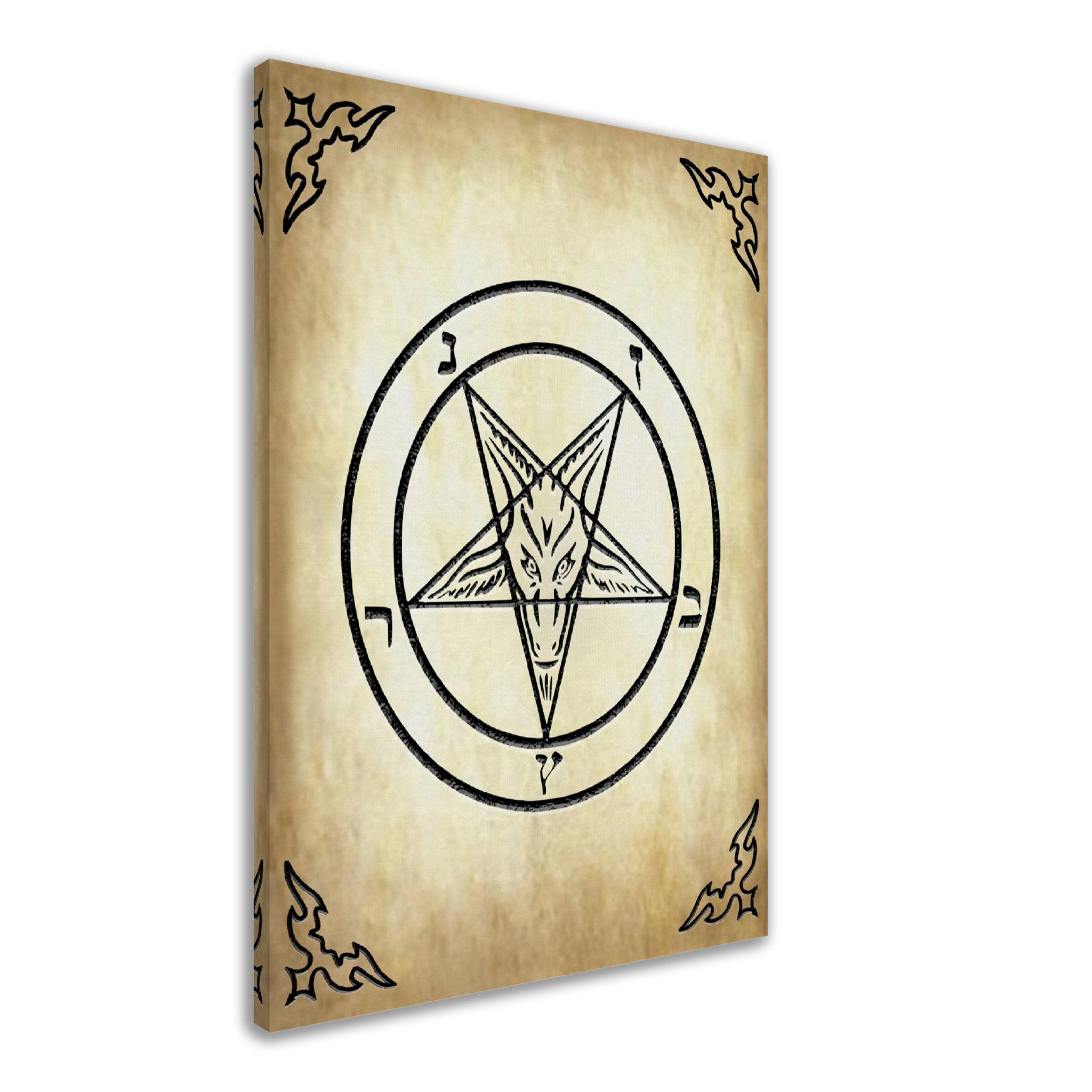 Satanic Goat Canvas - Sigil Of Baphomet Canvas - Satanic Goat Pentagram Canvas Print Aged Parchment - WallArtPrints4U