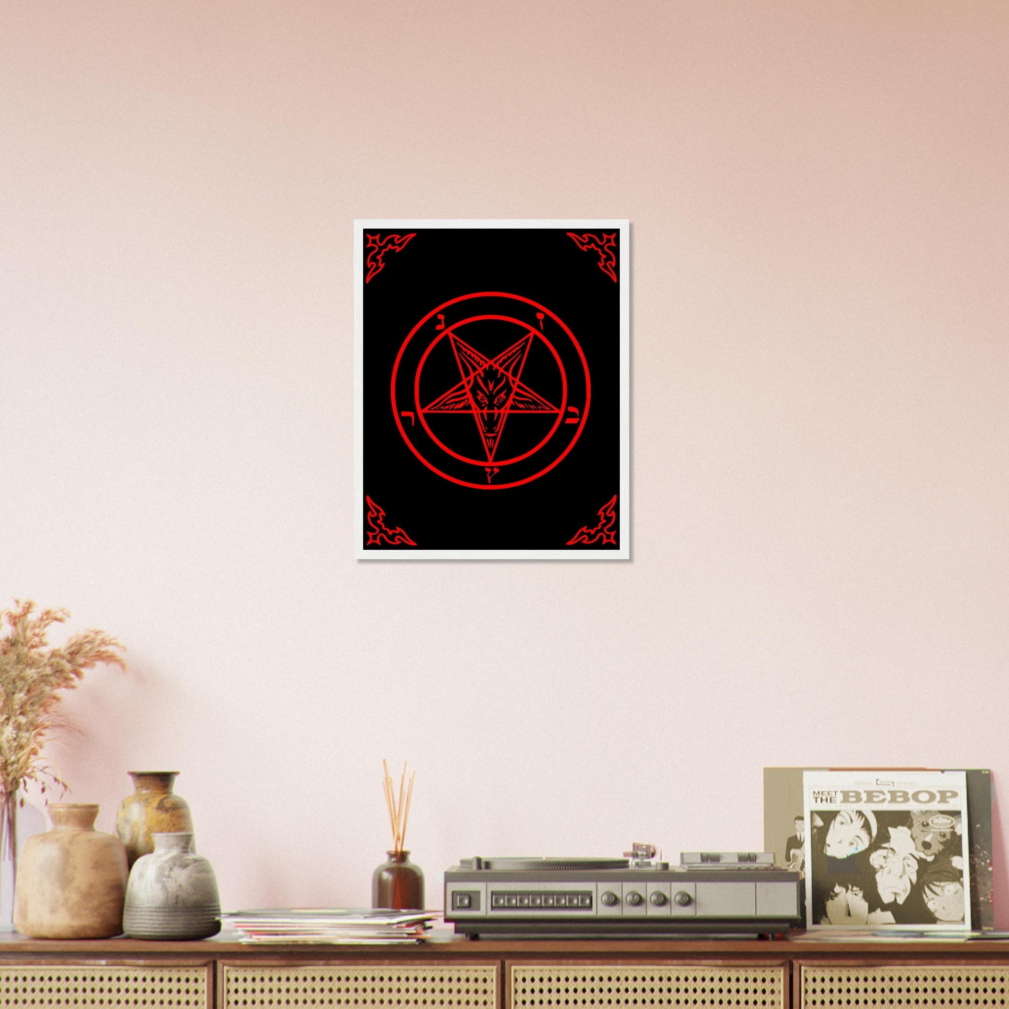 Satanic Goat Framed Red On Black - Sigil Of Baphomet Framed - Satanic Goat Pentagram Framed Print Red Black UK, EU, USA, AUS Domestic Shipping - WallArtPrints4U