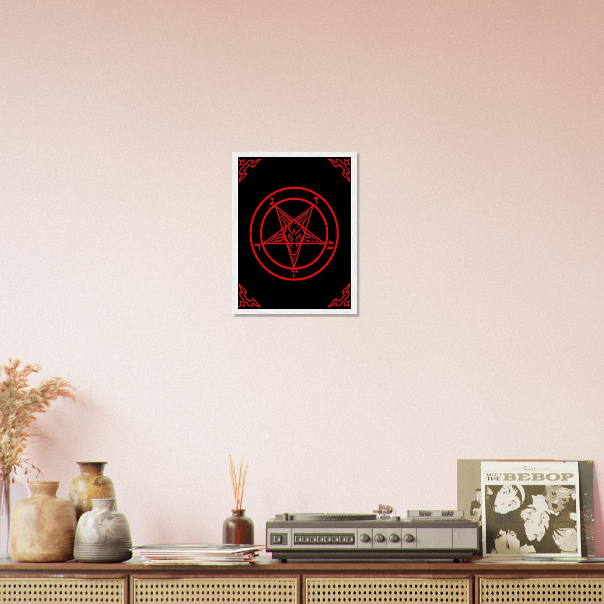 Satanic Goat Framed Red On Black - Sigil Of Baphomet Framed - Satanic Goat Pentagram Framed Print Red Black UK, EU, USA, AUS Domestic Shipping - WallArtPrints4U