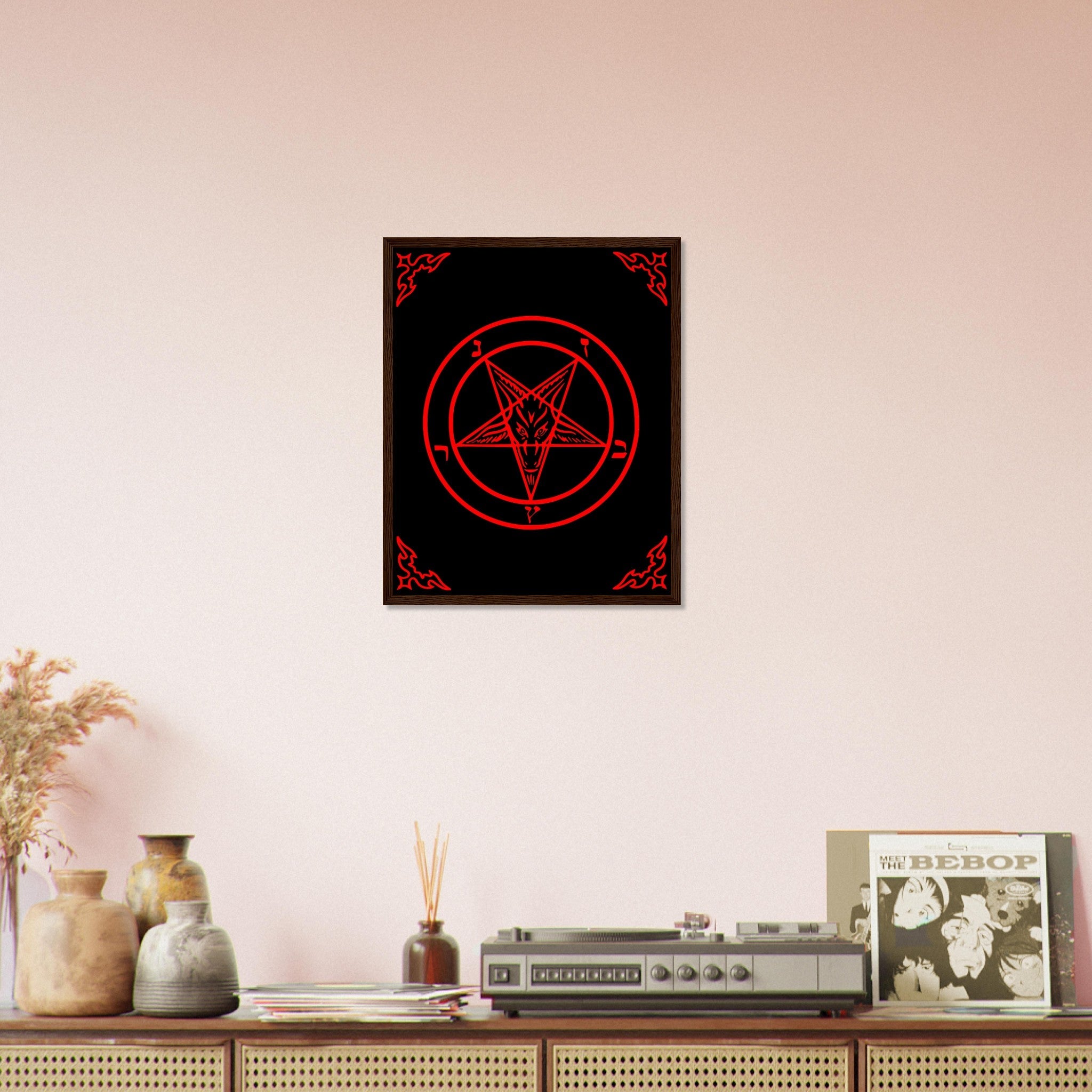 Satanic Goat Framed Red On Black - Sigil Of Baphomet Framed - Satanic Goat Pentagram Framed Print Red Black UK, EU, USA, AUS Domestic Shipping - WallArtPrints4U