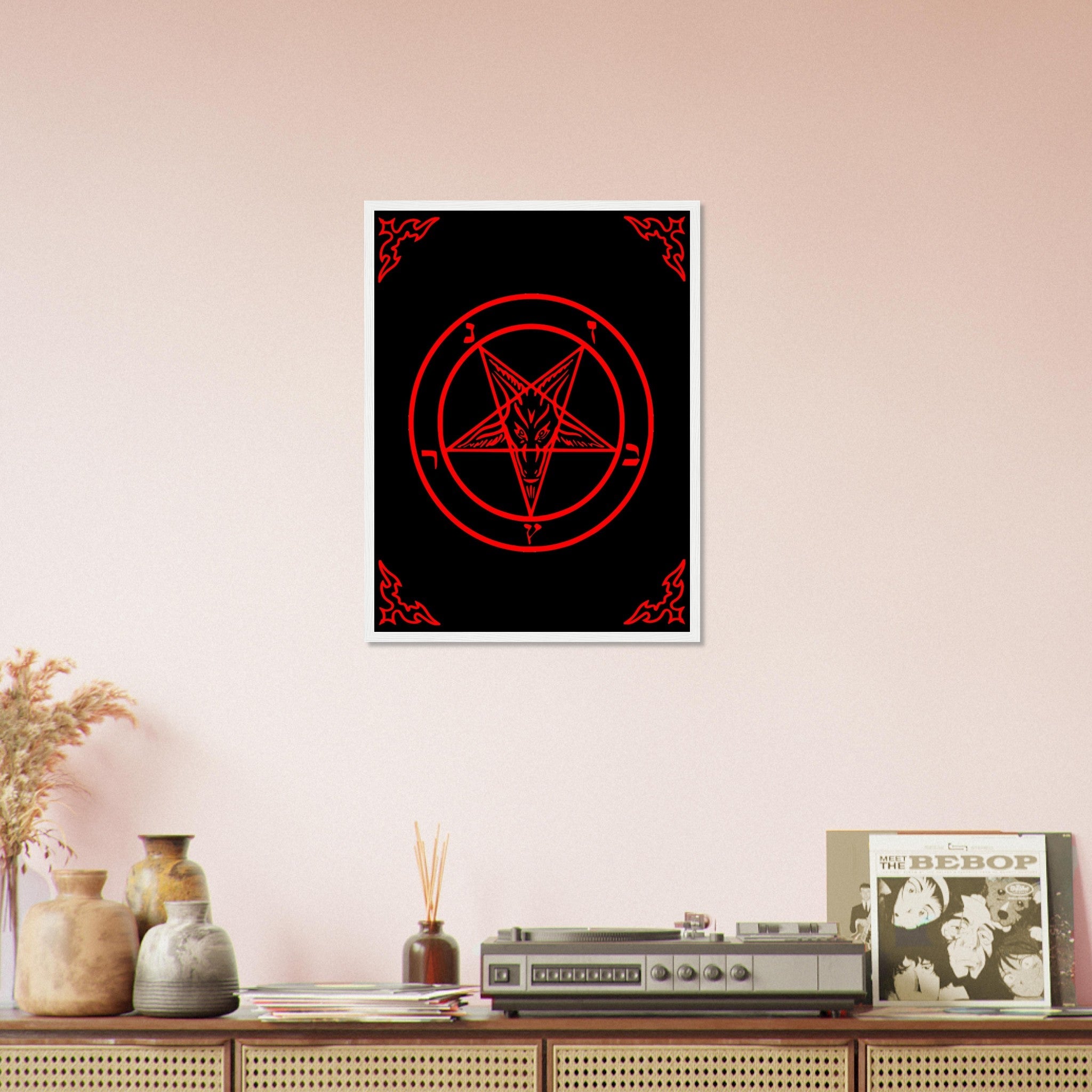 Satanic Goat Framed Red On Black - Sigil Of Baphomet Framed - Satanic Goat Pentagram Framed Print Red Black UK, EU, USA, AUS Domestic Shipping - WallArtPrints4U