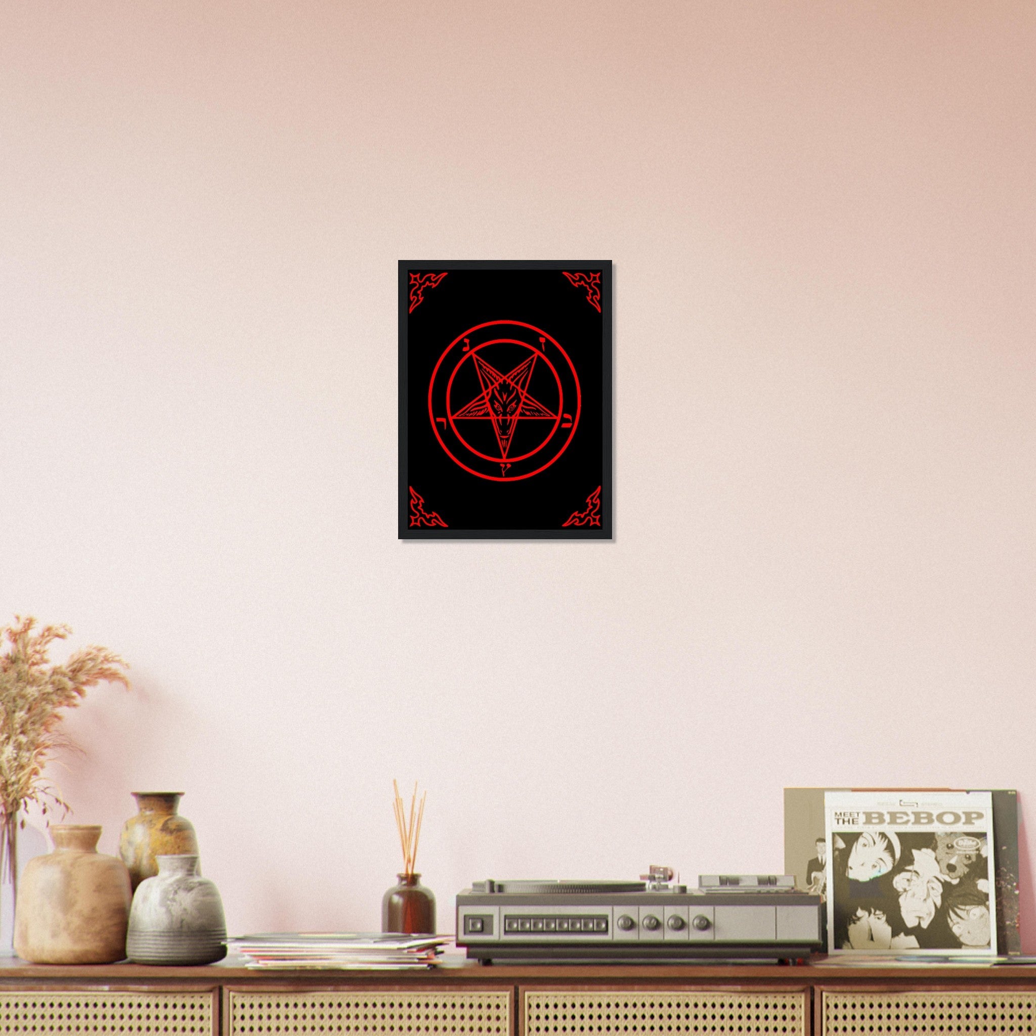 Satanic Goat Framed Red On Black - Sigil Of Baphomet Framed - Satanic Goat Pentagram Framed Print Red Black UK, EU, USA, AUS Domestic Shipping - WallArtPrints4U