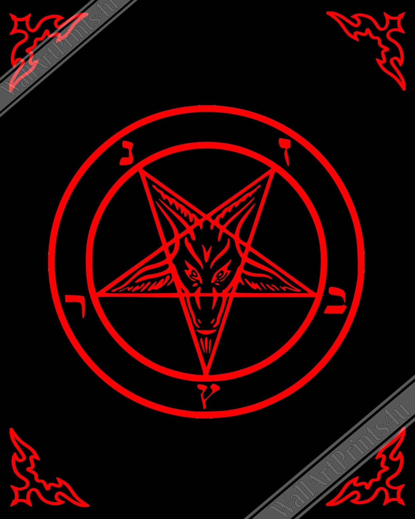 Satanic Goat Framed Red On Black - Sigil Of Baphomet Framed - Satanic Goat Pentagram Framed Print Red Black UK, EU, USA, AUS Domestic Shipping - WallArtPrints4U