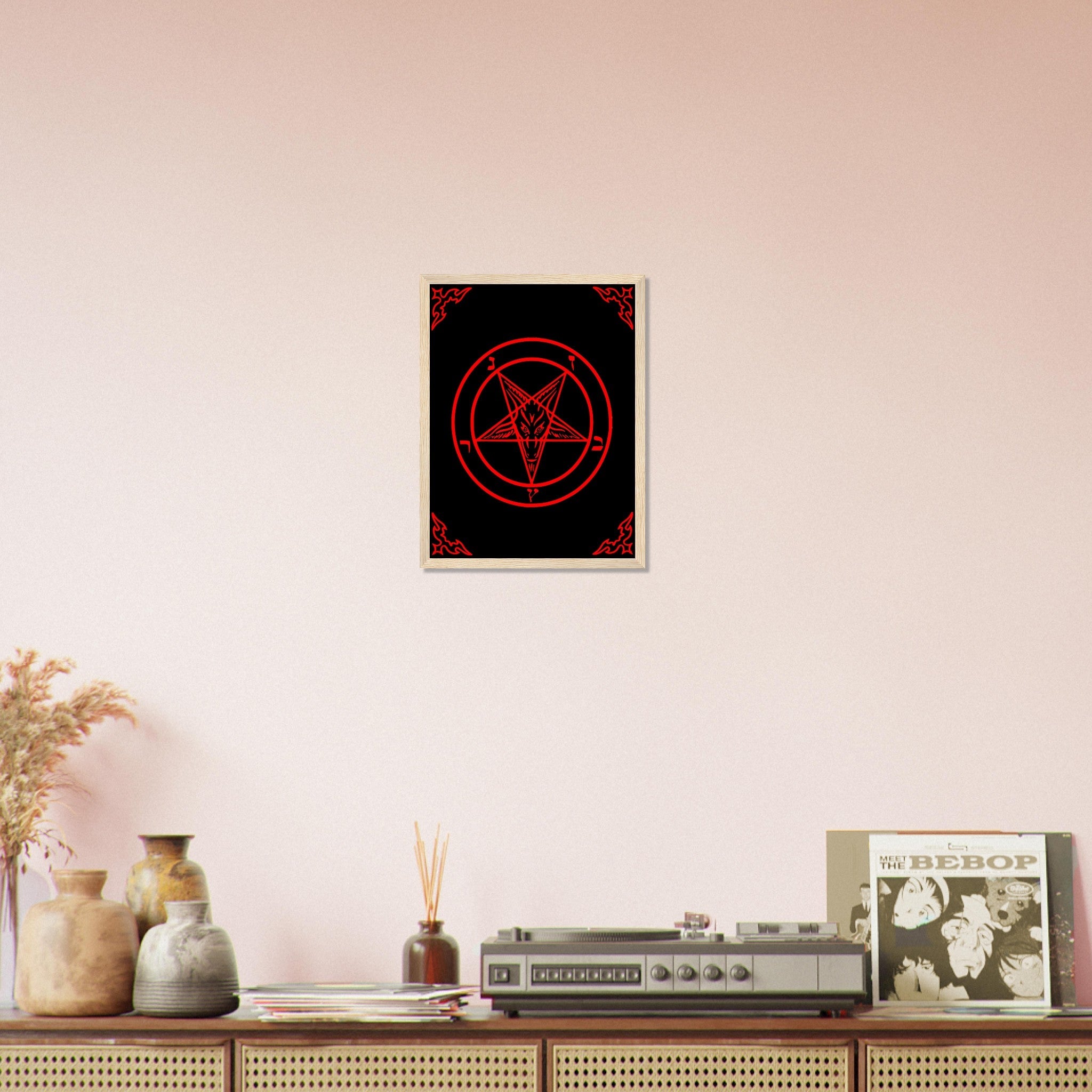 Satanic Goat Framed Red On Black - Sigil Of Baphomet Framed - Satanic Goat Pentagram Framed Print Red Black UK, EU, USA, AUS Domestic Shipping - WallArtPrints4U