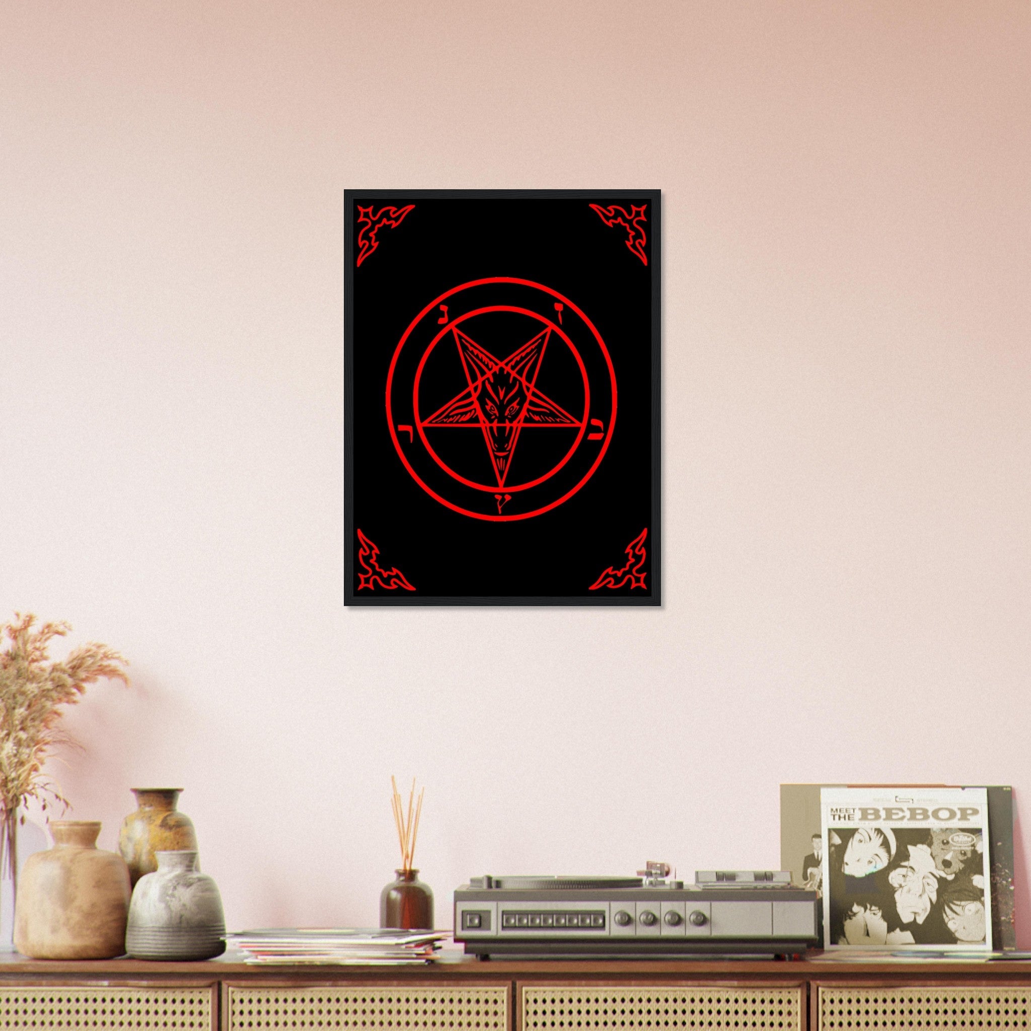 Satanic Goat Framed Red On Black - Sigil Of Baphomet Framed - Satanic Goat Pentagram Framed Print Red Black UK, EU, USA, AUS Domestic Shipping - WallArtPrints4U