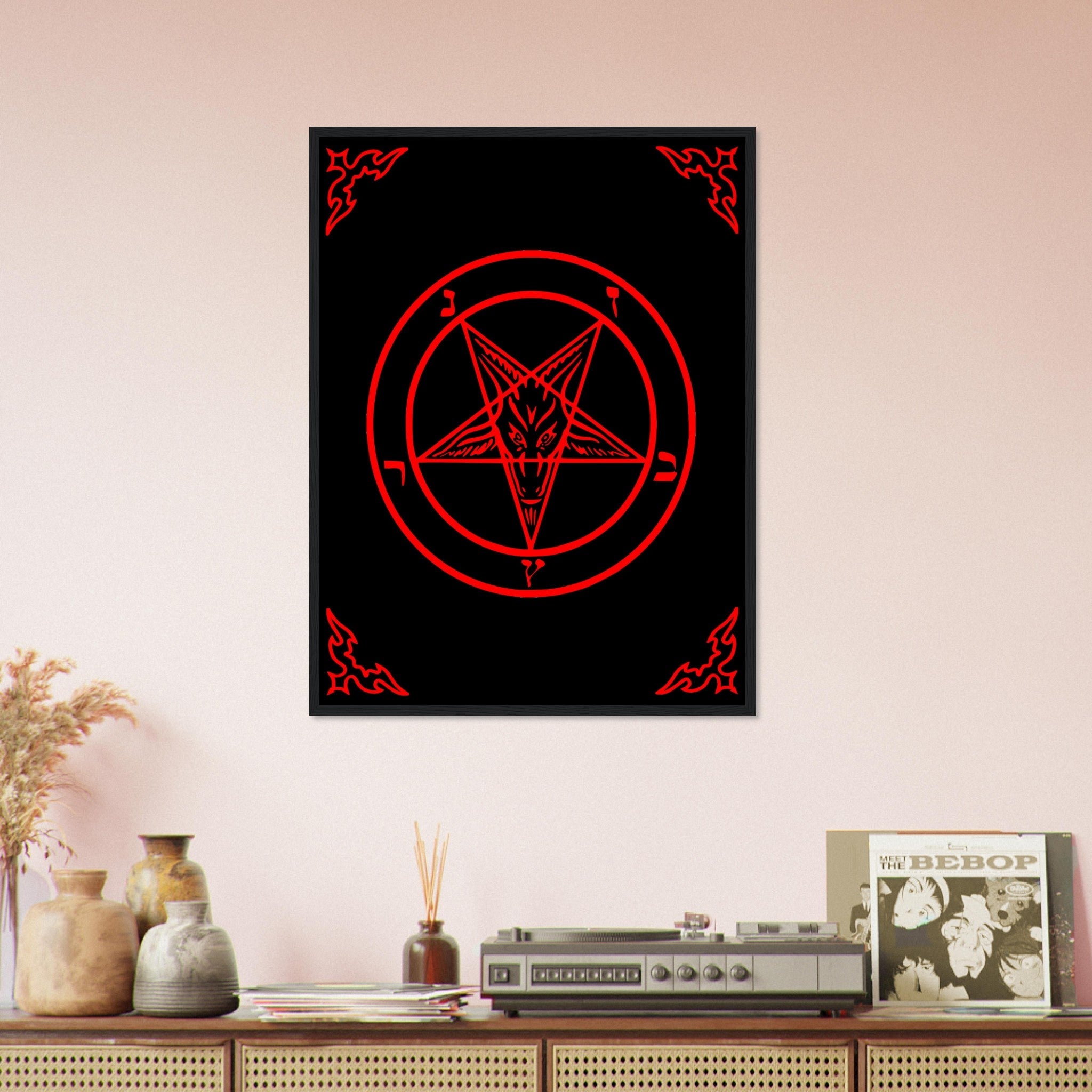 Satanic Goat Framed Red On Black - Sigil Of Baphomet Framed - Satanic Goat Pentagram Framed Print Red Black UK, EU, USA, AUS Domestic Shipping - WallArtPrints4U