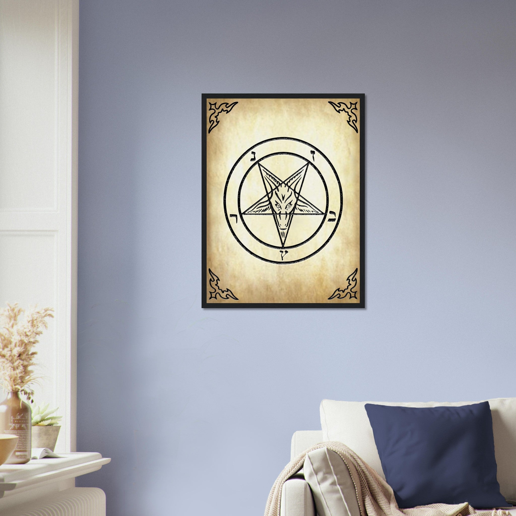 Satanic Goat Framed - Sigil Of Baphomet Framed - Satanic Goat Pentagram Framed Print Aged Parchment UK, EU, USA, AUS Domestic Shipping - WallArtPrints4U