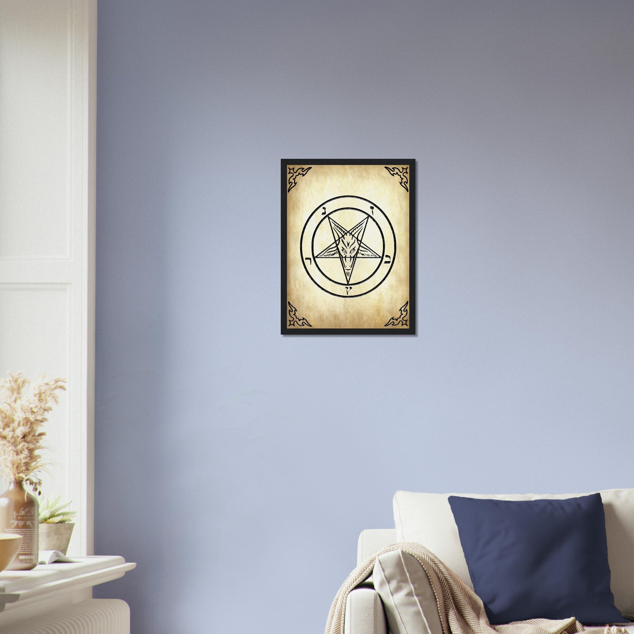 Satanic Goat Framed - Sigil Of Baphomet Framed - Satanic Goat Pentagram Framed Print Aged Parchment UK, EU, USA, AUS Domestic Shipping - WallArtPrints4U