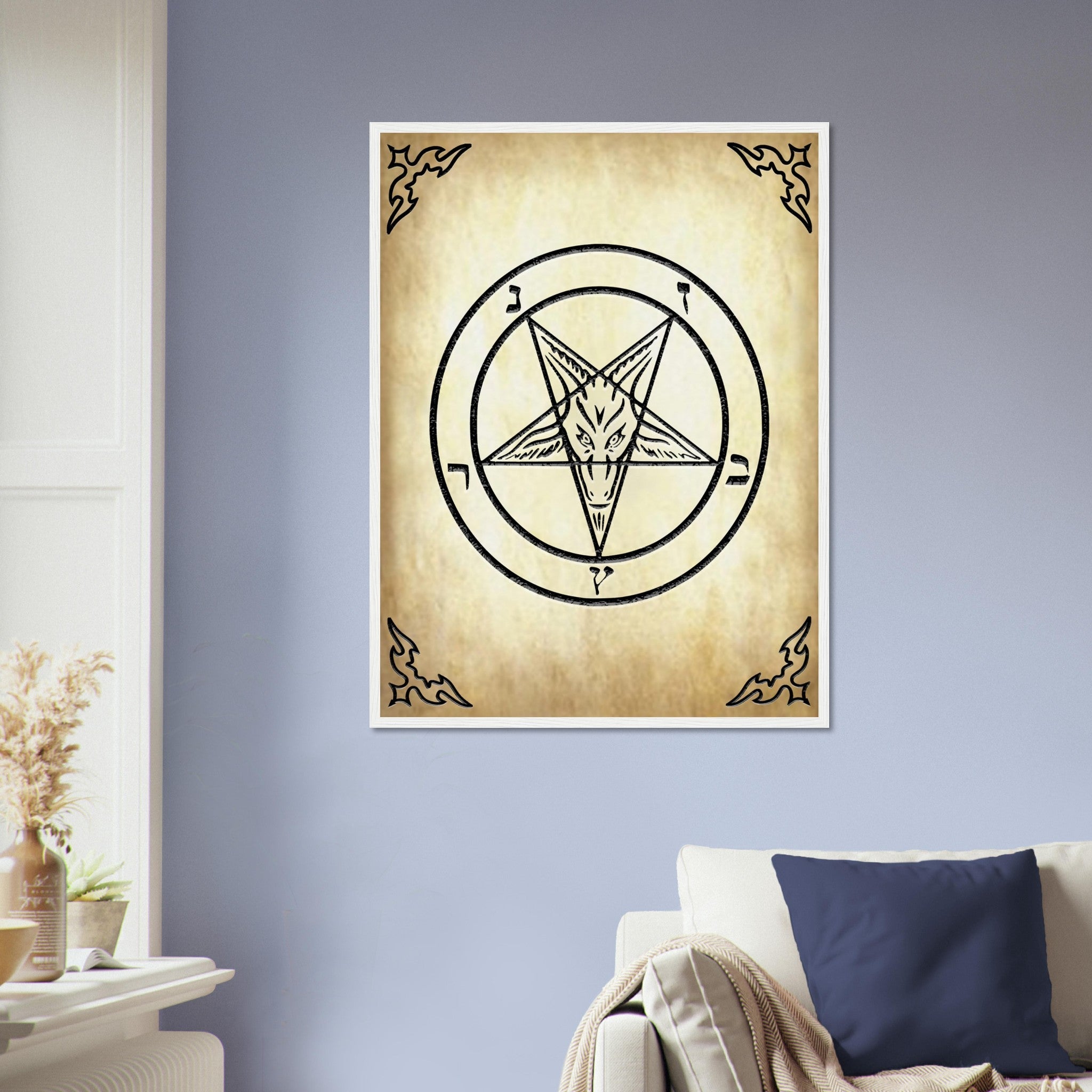 Satanic Goat Framed - Sigil Of Baphomet Framed - Satanic Goat Pentagram Framed Print Aged Parchment UK, EU, USA, AUS Domestic Shipping - WallArtPrints4U