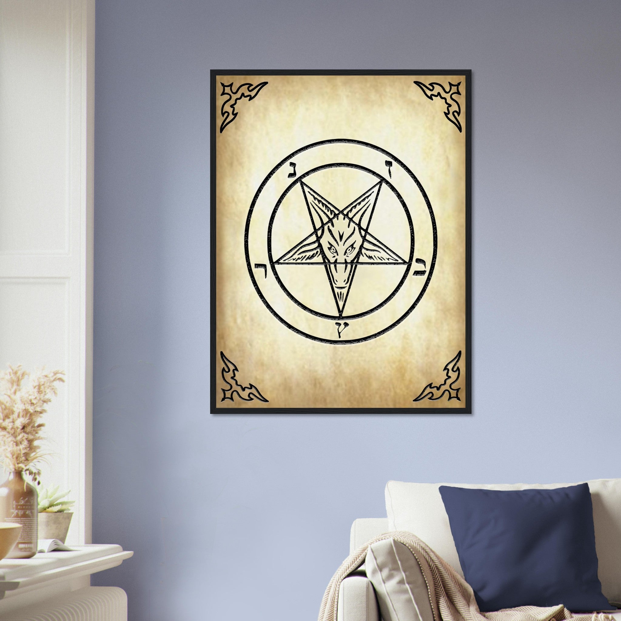 Satanic Goat Framed - Sigil Of Baphomet Framed - Satanic Goat Pentagram Framed Print Aged Parchment UK, EU, USA, AUS Domestic Shipping - WallArtPrints4U