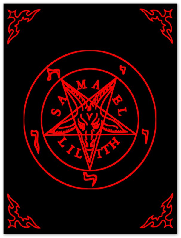 Satanic Goat Poster Red On Black - Sigil Of Baphomet Poster - Satanic Goat Pentagram Print Red Black - WallArtPrints4U