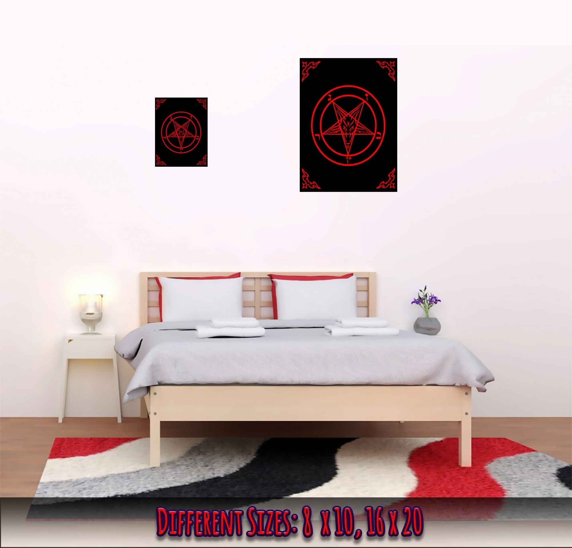 Satanic Goat Poster Red On Black - Sigil Of Baphomet Poster - Satanic Goat Pentagram Print Red Black - WallArtPrints4U