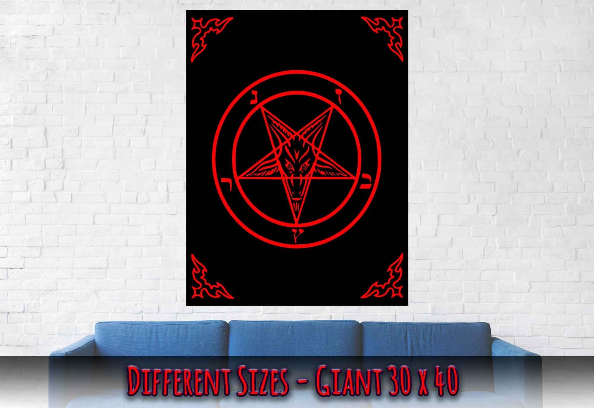 Satanic Goat Poster Red On Black - Sigil Of Baphomet Poster - Satanic Goat Pentagram Print Red Black - WallArtPrints4U