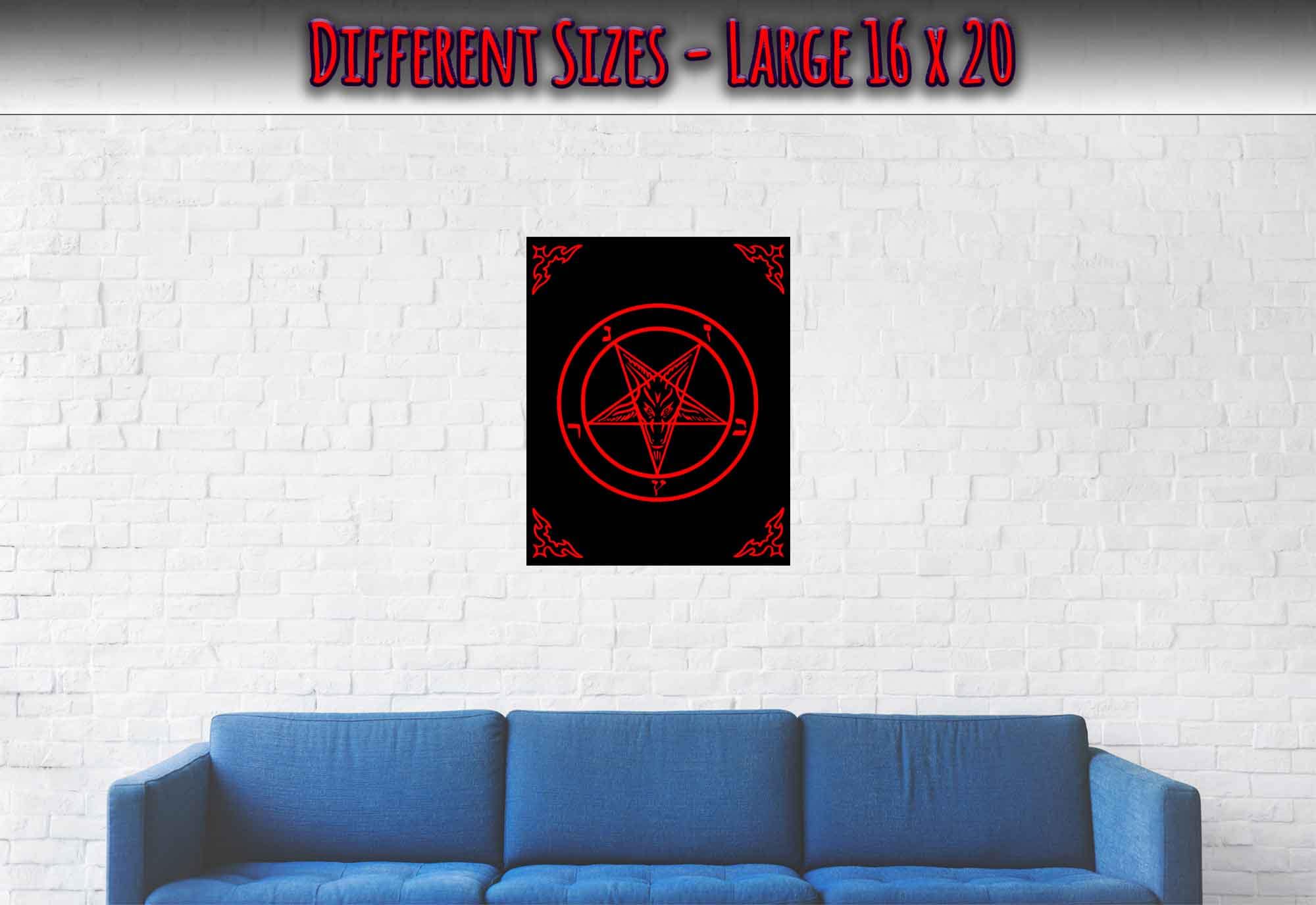 Satanic Goat Poster Red On Black - Sigil Of Baphomet Poster - Satanic Goat Pentagram Print Red Black - WallArtPrints4U