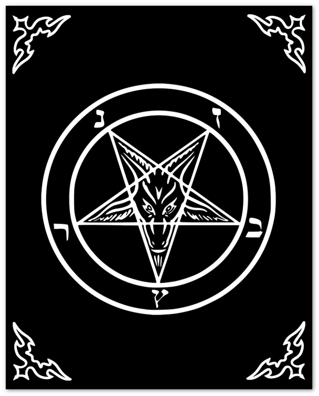 Satanic Goat Poster White On Black - Sigil Of Baphomet Poster - Satanic Goat Pentagram Print White Black - WallArtPrints4U