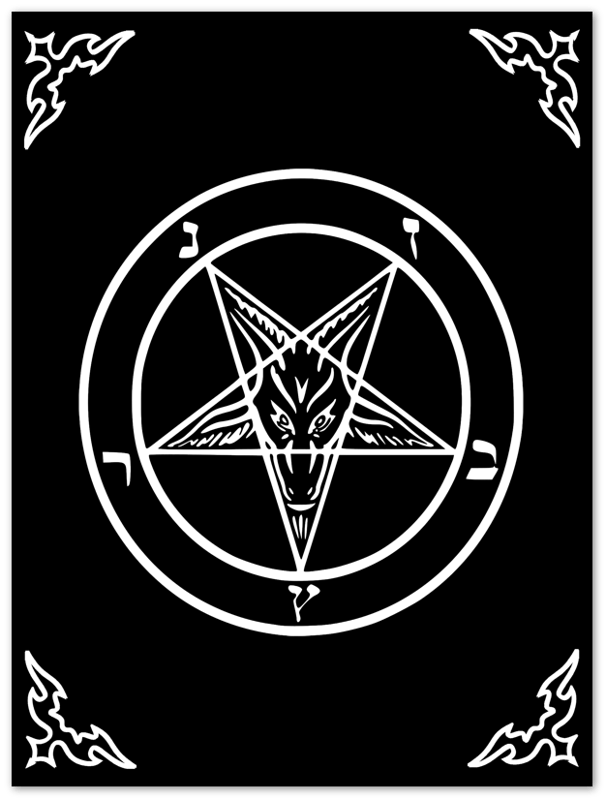Satanic Goat Poster White On Black - Sigil Of Baphomet Poster - Satanic Goat Pentagram Print White Black - WallArtPrints4U