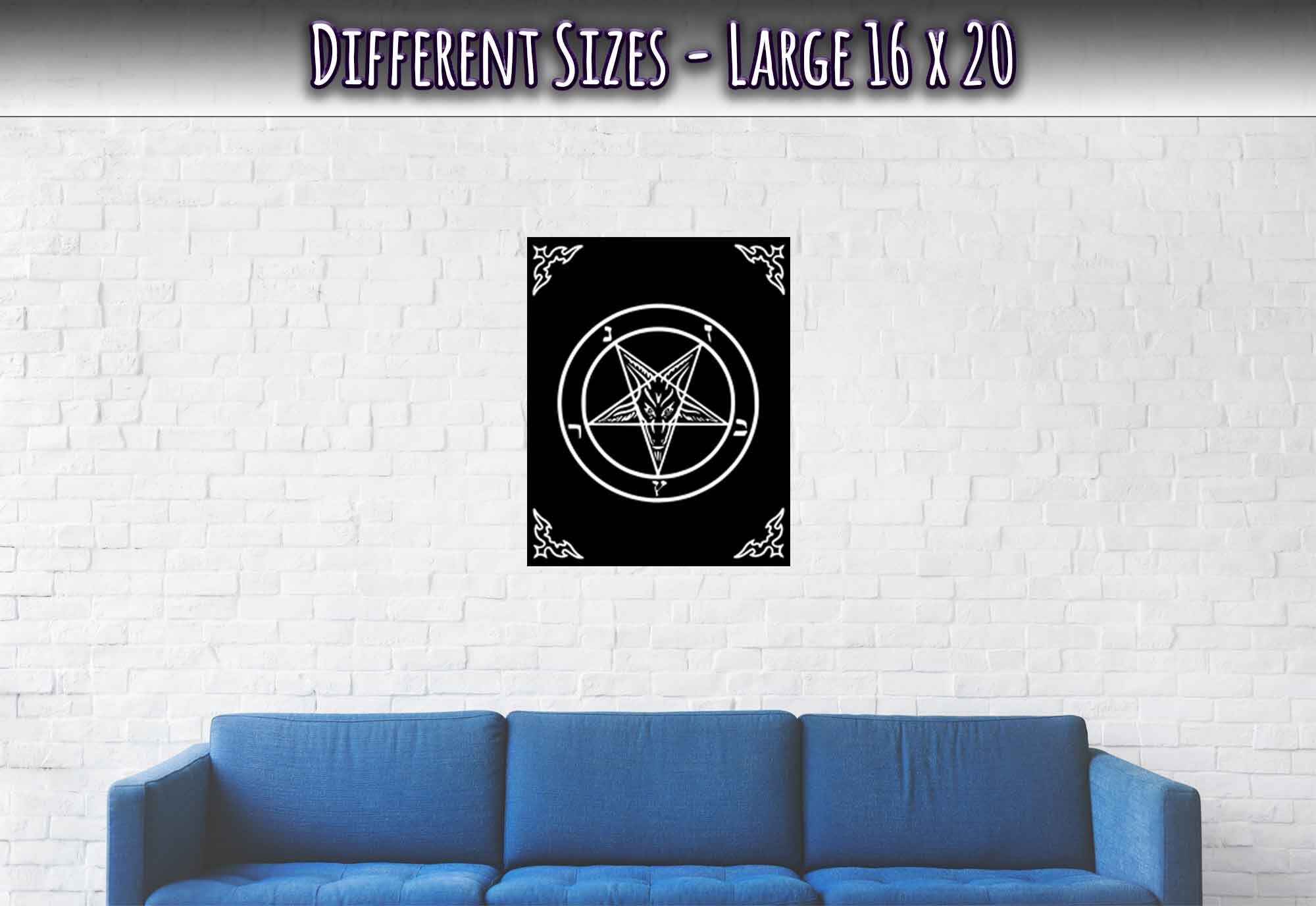 Satanic Goat Poster White On Black - Sigil Of Baphomet Poster - Satanic Goat Pentagram Print White Black - WallArtPrints4U