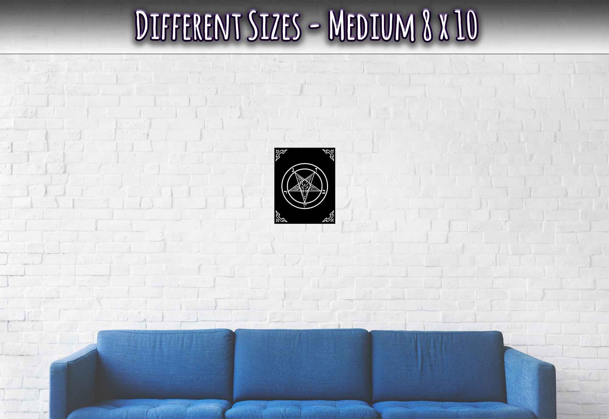 Satanic Goat Poster White On Black - Sigil Of Baphomet Poster - Satanic Goat Pentagram Print White Black - WallArtPrints4U
