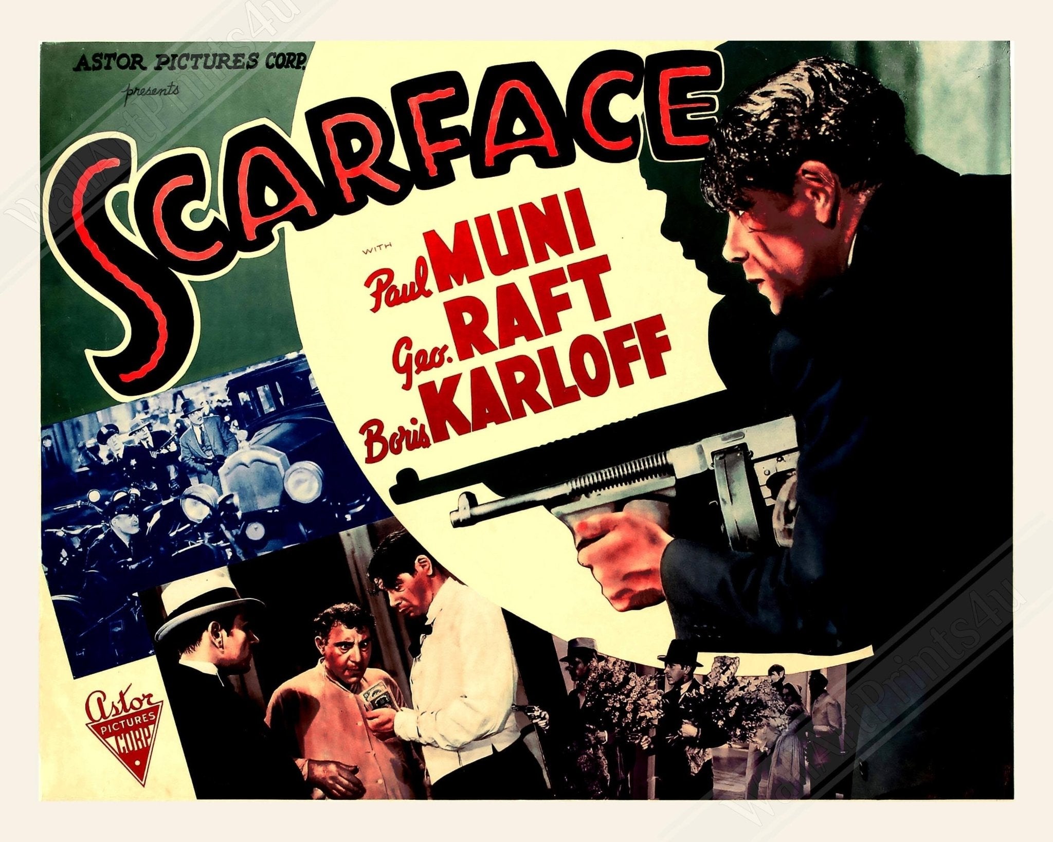 Scarface Movie Framed, Original Vintage Movie Framed 1932 Movie Art - Paul Muni, George Raft, Boris Karloff, Ann Dvorak - WallArtPrints4U
