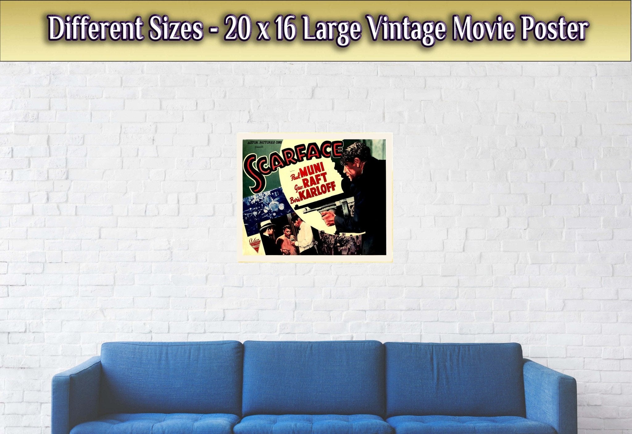Scarface Movie Poster, Original Vintage Movie Poster 1932 Movie Art - Paul Muni, George Raft, Boris Karloff, Ann Dvorak - WallArtPrints4U