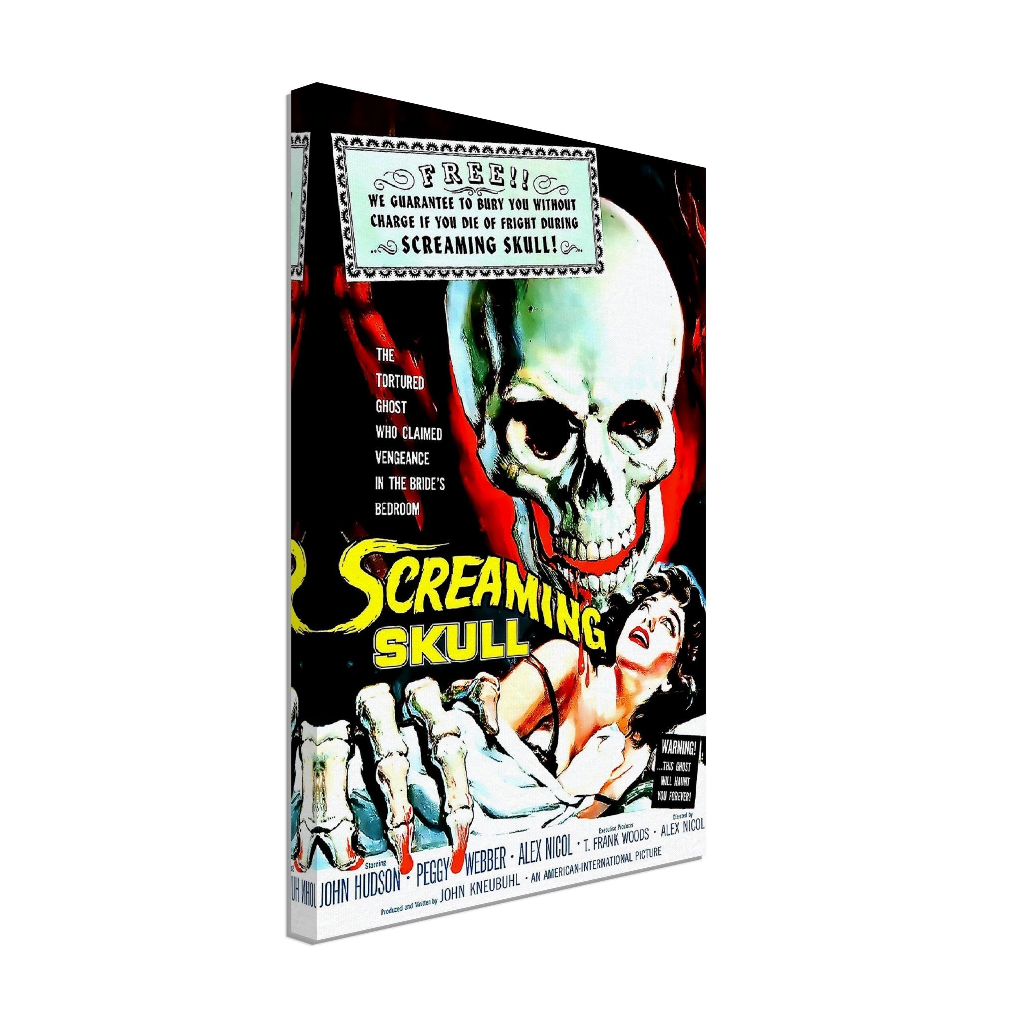 Screaming Skull Canvas, Vintage Horror Movie Canvas 1958 Canvas Film Art - John Hudson, Peggy Webber - WallArtPrints4U