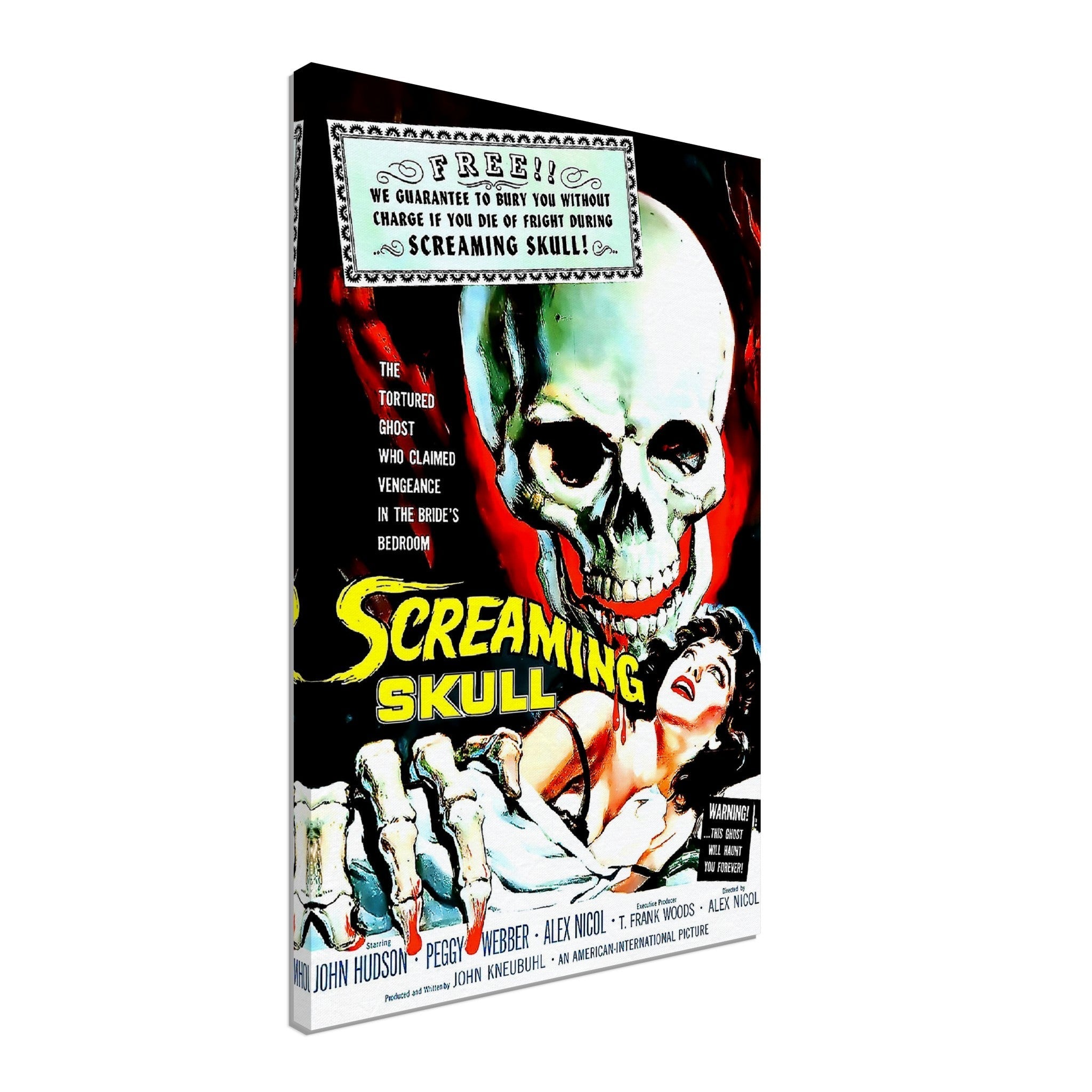 Screaming Skull Canvas, Vintage Horror Movie Canvas 1958 Canvas Film Art - John Hudson, Peggy Webber - WallArtPrints4U