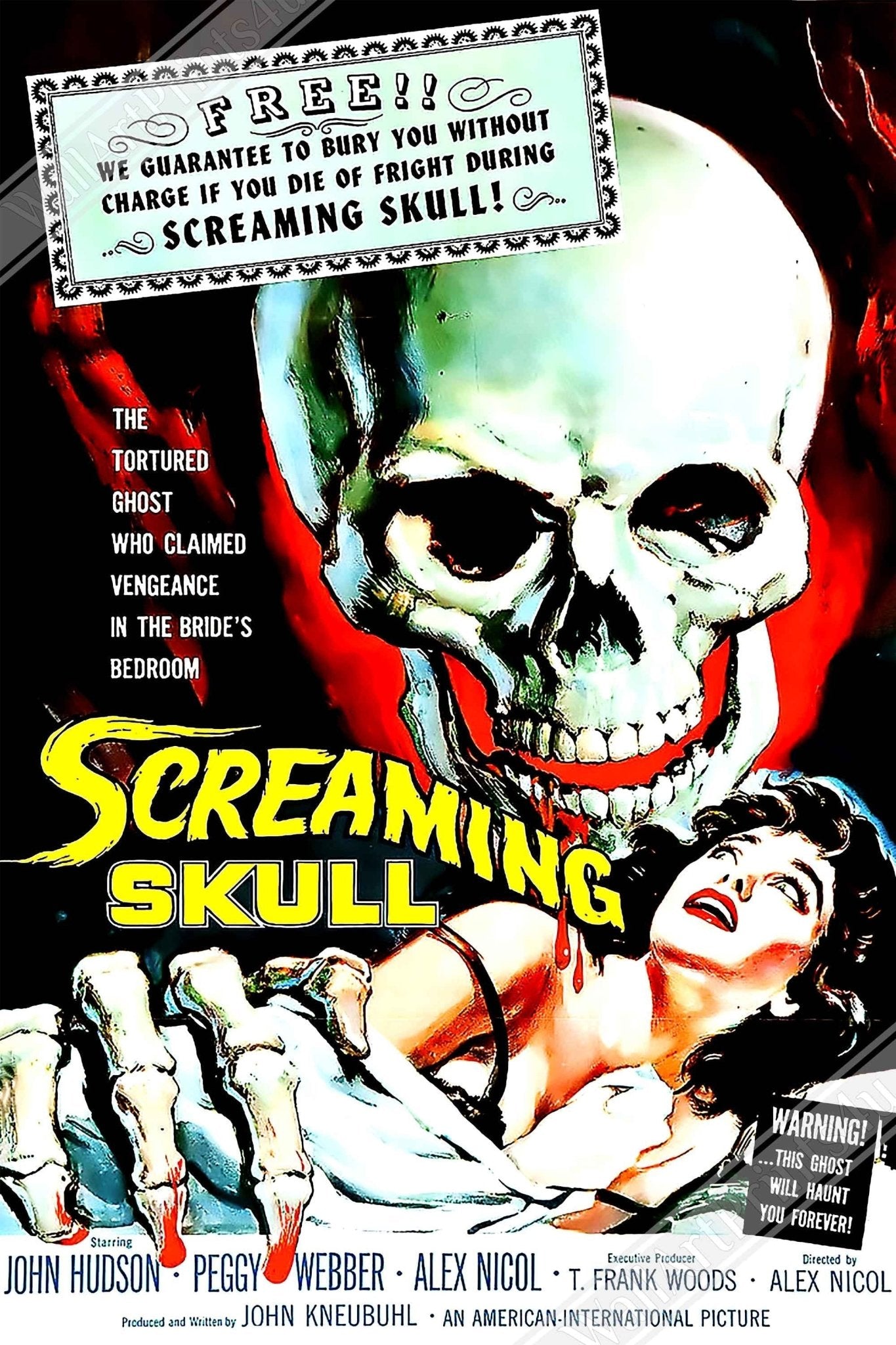 Screaming Skull Canvas, Vintage Horror Movie Canvas 1958 Canvas Film Art - John Hudson, Peggy Webber - WallArtPrints4U