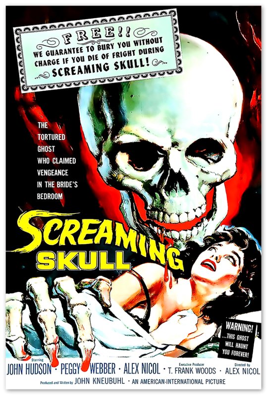 Screaming Skull Poster, Vintage Horror Movie Poster 1958 Poster Film Art - John Hudson, Peggy Webber - WallArtPrints4U