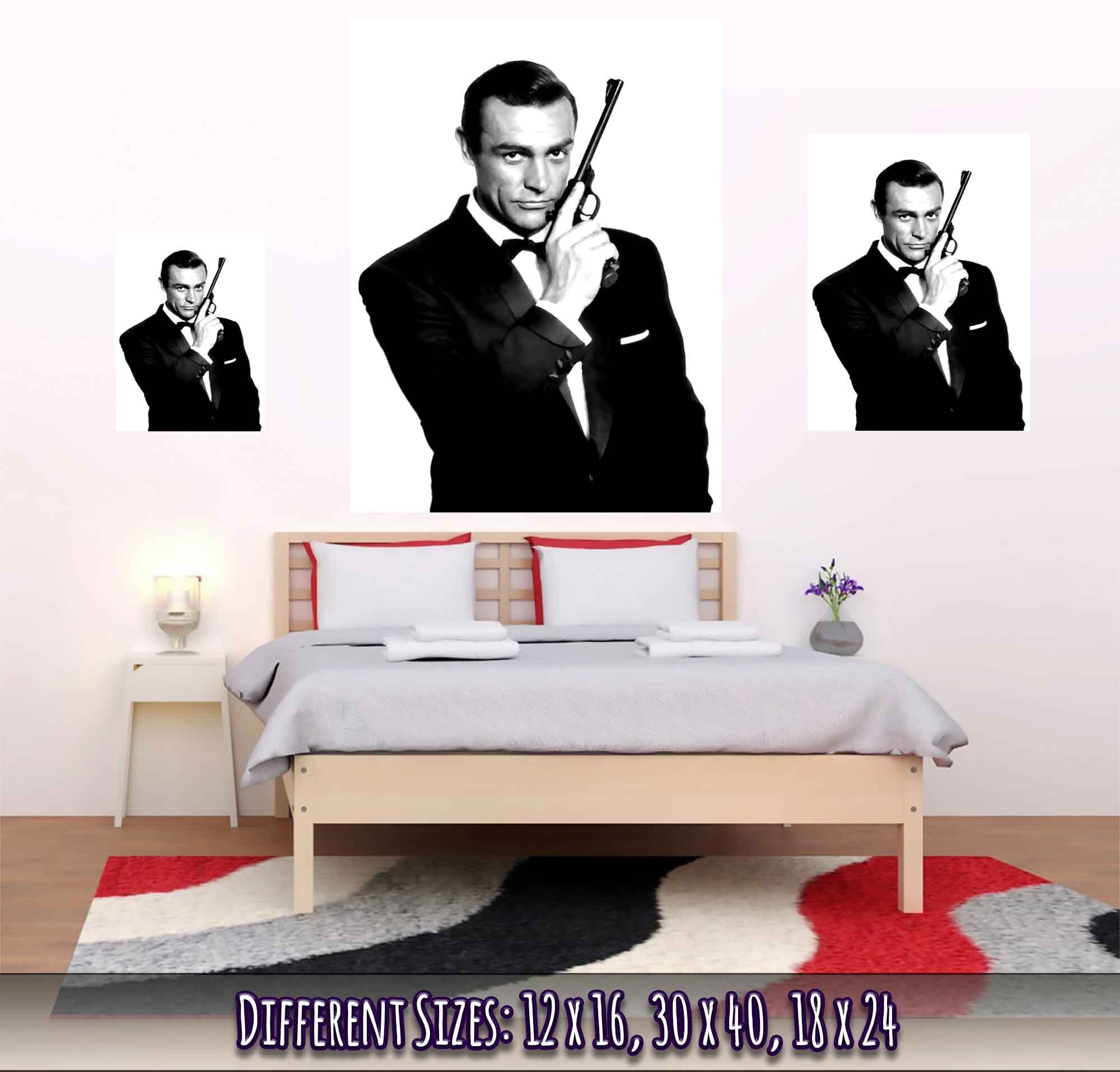 Sean Connery Poster, James Bond With Gun Poster, Vintage Photo Portrait - Sean Connery Print - WallArtPrints4U