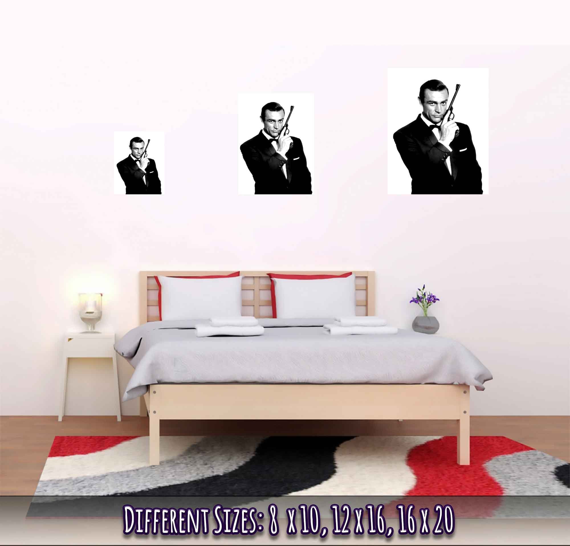 Sean Connery Poster, James Bond With Gun Poster, Vintage Photo Portrait - Sean Connery Print - WallArtPrints4U