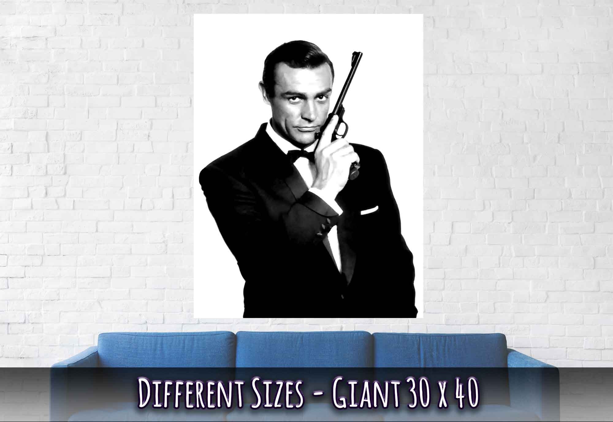 Sean Connery Poster, James Bond With Gun Poster, Vintage Photo Portrait - Sean Connery Print - WallArtPrints4U