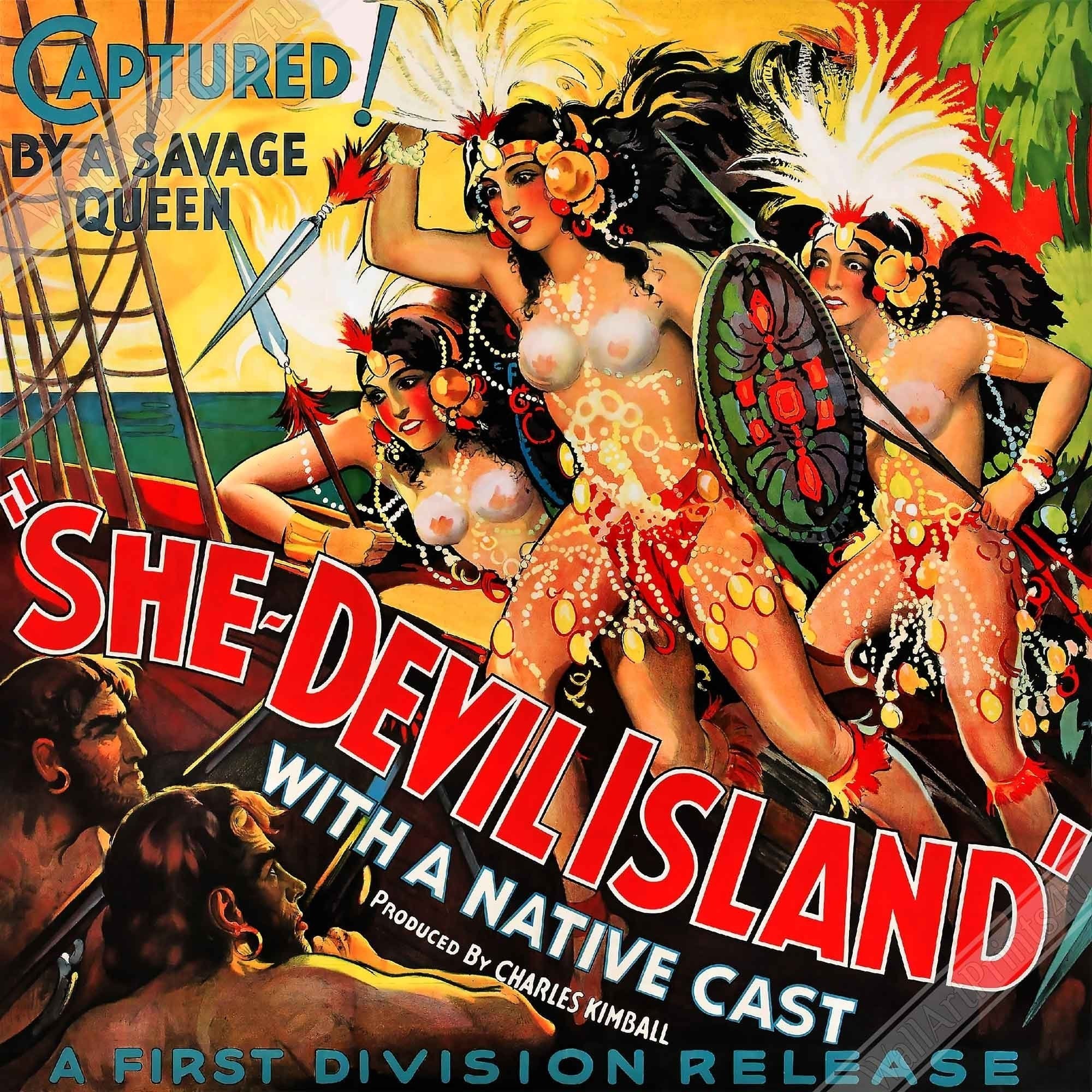 She Devil Framed, She Devil Island Vintage Horror Movie Framed 1936 Framed Film Art - Ramon Pereda, Adriana Lamar - WallArtPrints4U