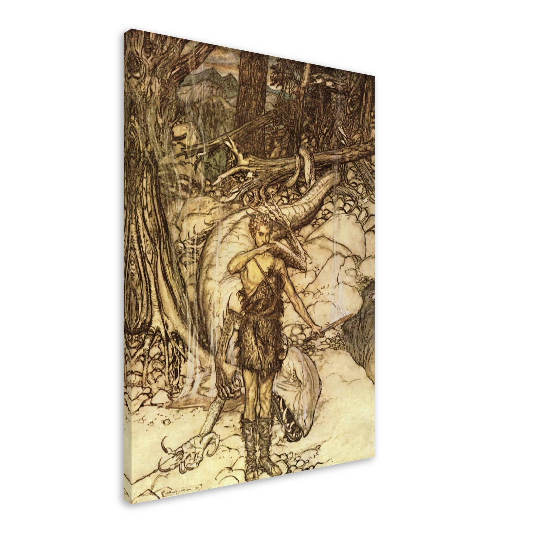 Siegfried Canvas Print - Arthur Rackham Siegfried Slays Fafnir Dragon - Arthur Rackham Canvas - WallArtPrints4U