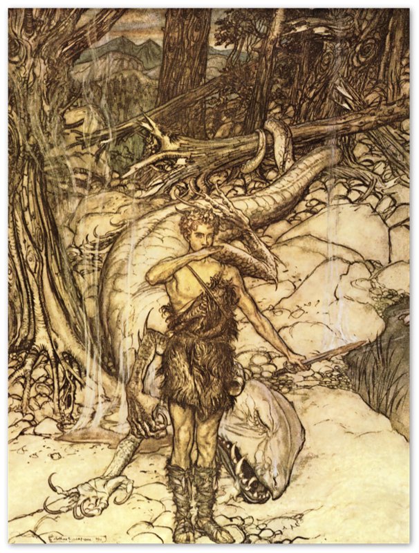 Siegfried Poster - Arthur Rackham Siegfried Slays Fafnir Dragon - Arthur Rackham Print - WallArtPrints4U