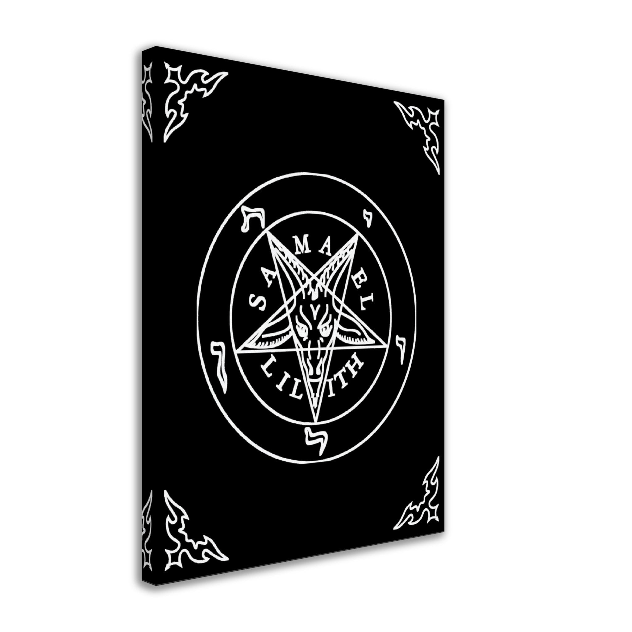 Sigil Of Baphomet Canvas - Seal Of Baphomet Canvas - White On Black - Samael Lilith Version Canvas Print - WallArtPrints4U