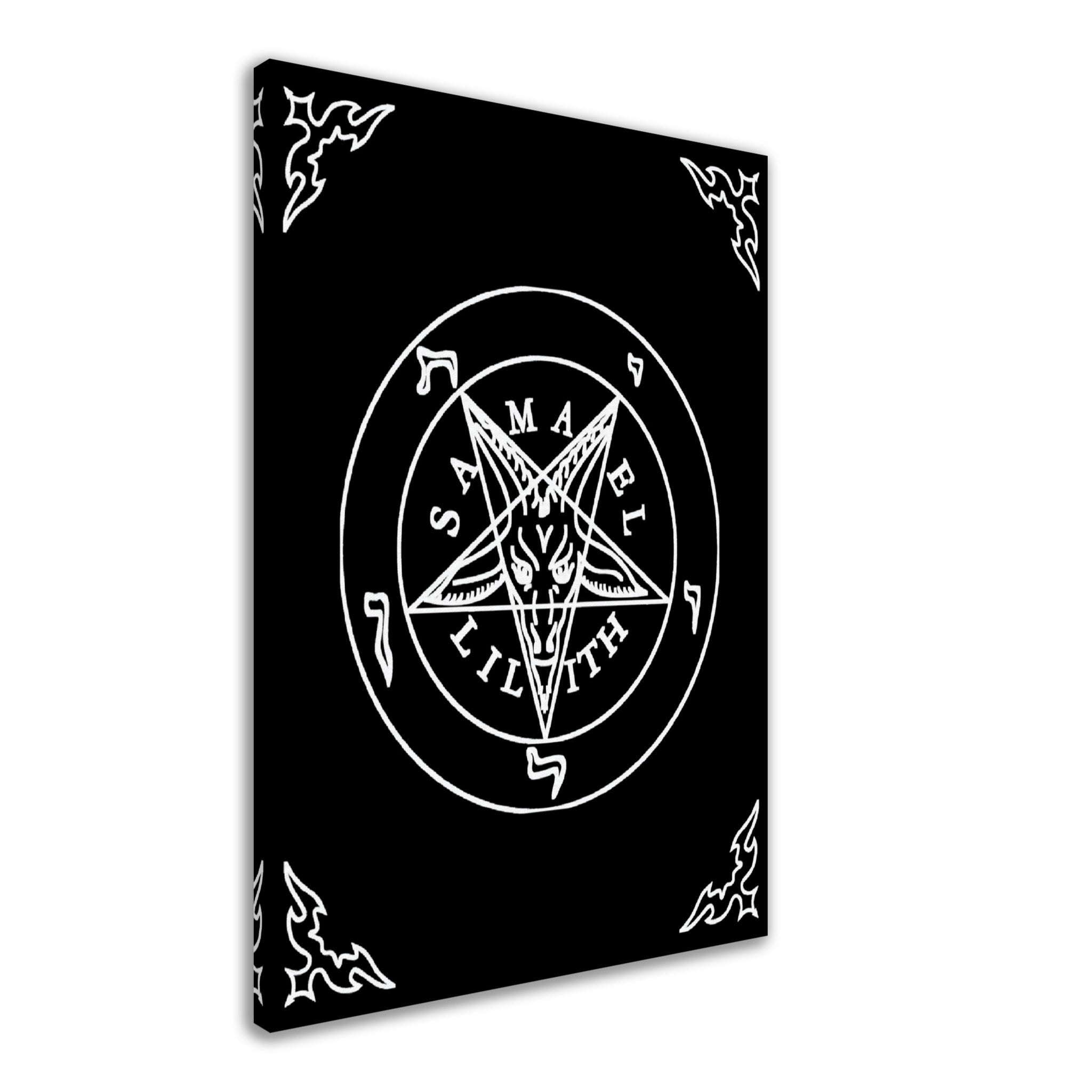 Sigil Of Baphomet Canvas - Seal Of Baphomet Canvas - White On Black - Samael Lilith Version Canvas Print - WallArtPrints4U