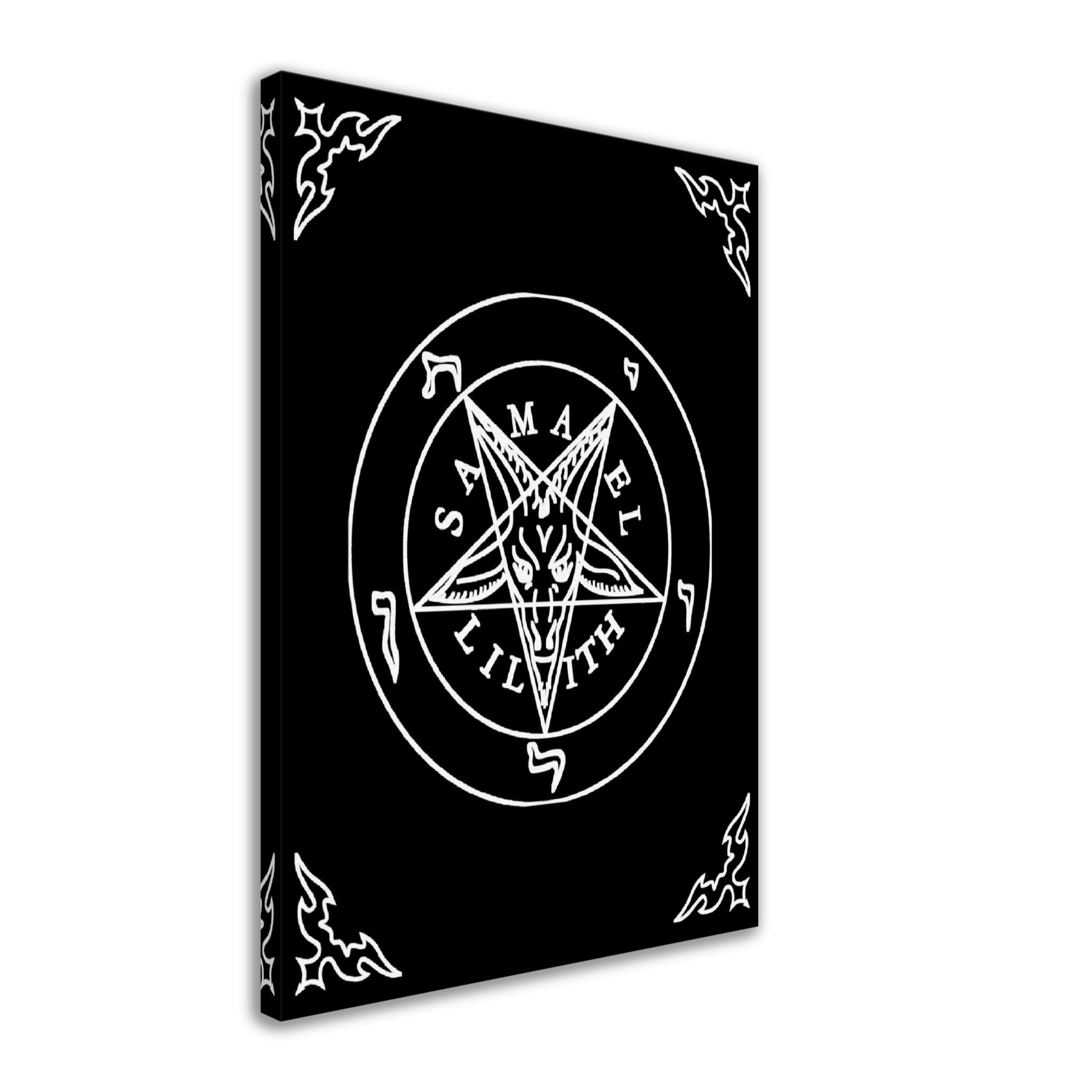 Sigil Of Baphomet Canvas - Seal Of Baphomet Canvas - White On Black - Samael Lilith Version Canvas Print - WallArtPrints4U