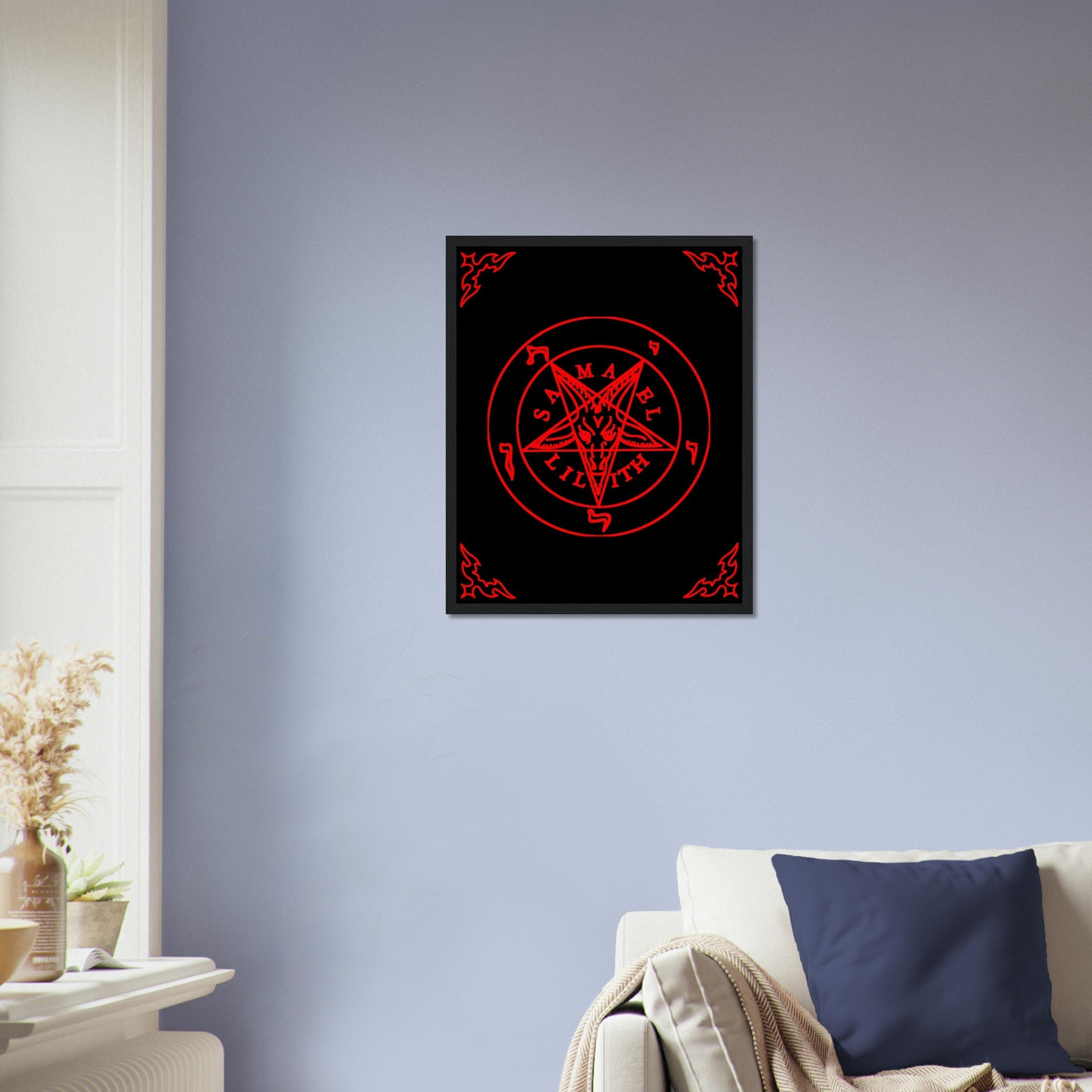 Sigil Of Baphomet Framed - Red Seal Of Baphomet Framed - Red On Black - Samael Lilith Version Framed Print UK, EU, USA, AUS Domestic Shipping - WallArtPrints4U