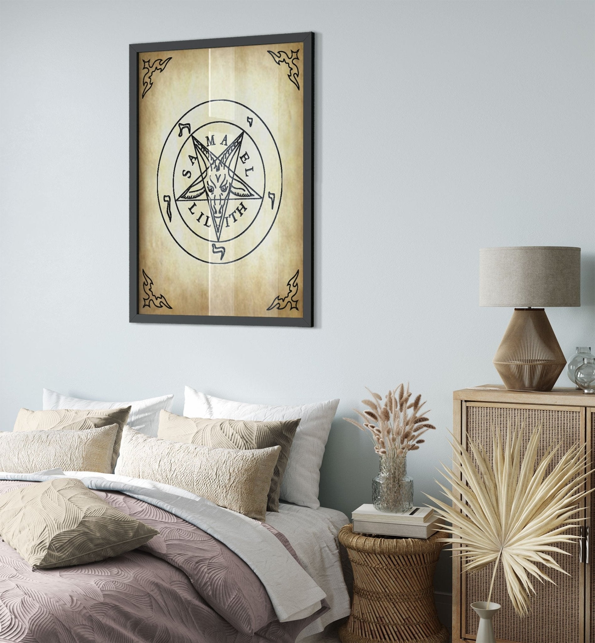 Sigil Of Baphomet Framed - Seal Of Baphomet Framed - Samael Lilith Version Framed Print Aged Parchment UK, EU, USA, AUS Domestic Shipping - WallArtPrints4U