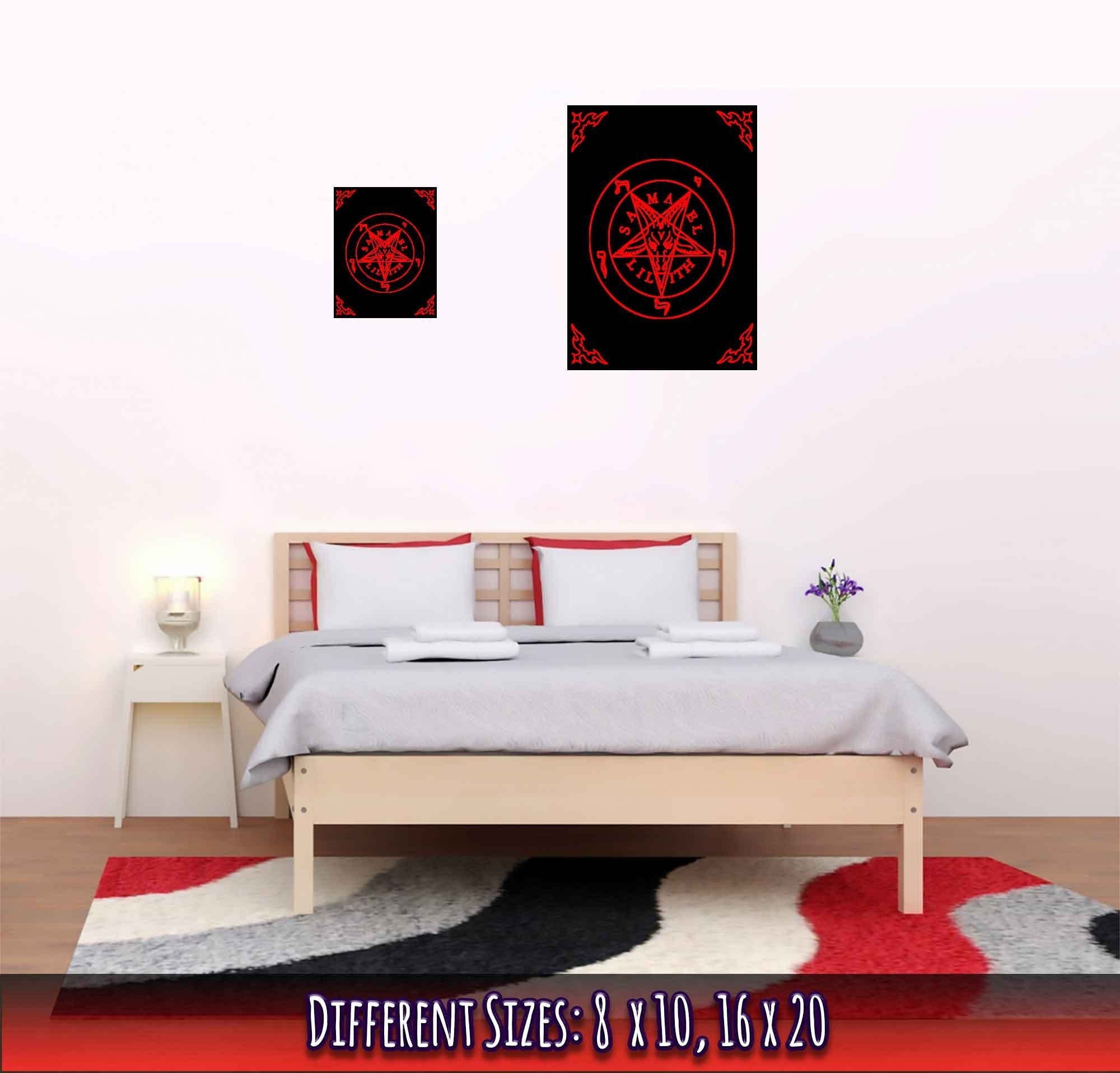 Sigil Of Baphomet Poster - Red Seal Of Baphomet Poster - Red On Black - Samael Lilith Version Print - WallArtPrints4U