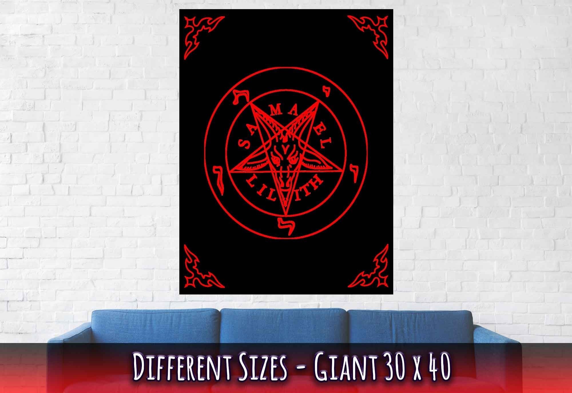 Sigil Of Baphomet Poster - Red Seal Of Baphomet Poster - Red On Black - Samael Lilith Version Print - WallArtPrints4U