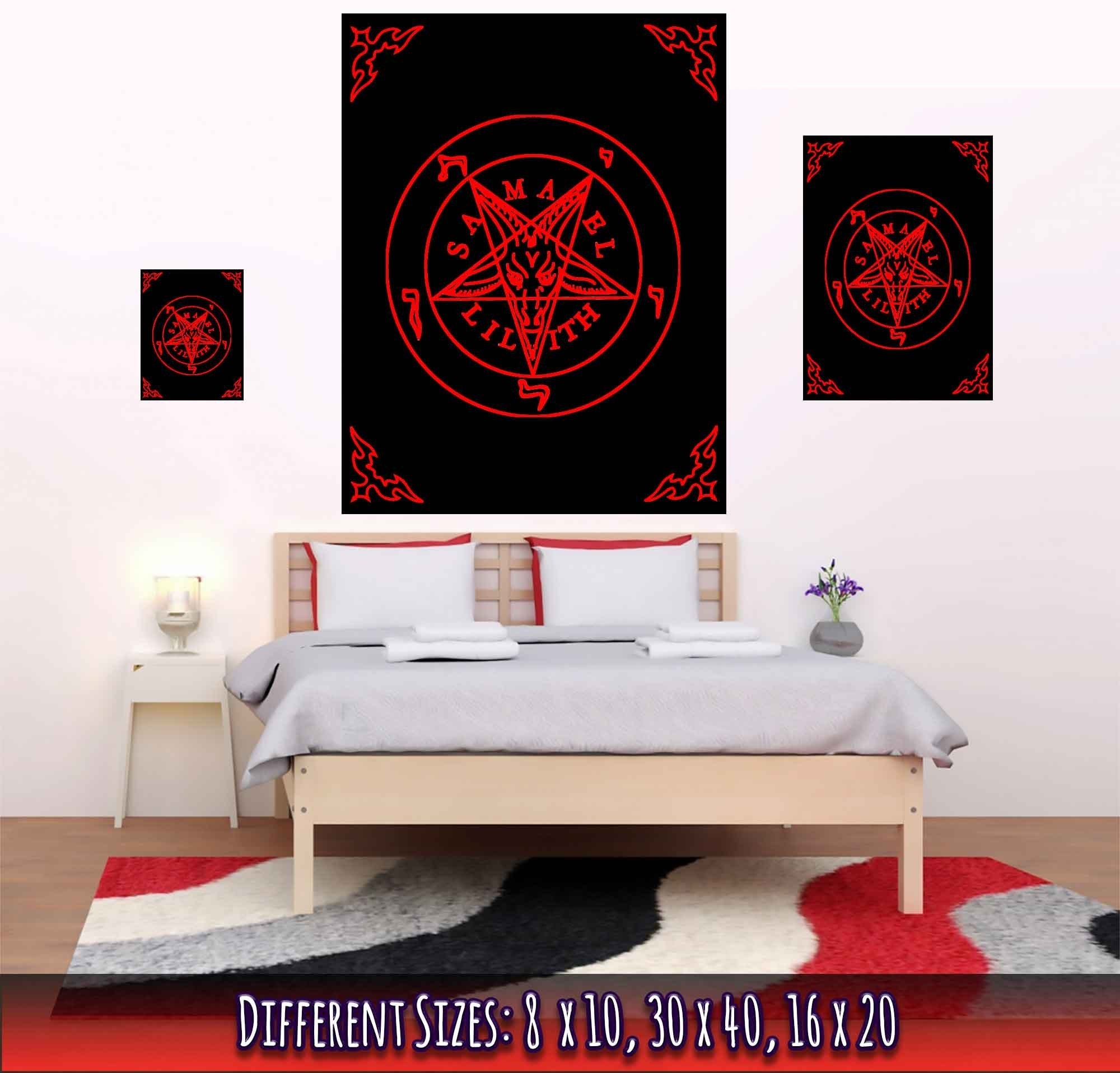 Sigil Of Baphomet Poster - Red Seal Of Baphomet Poster - Red On Black - Samael Lilith Version Print - WallArtPrints4U