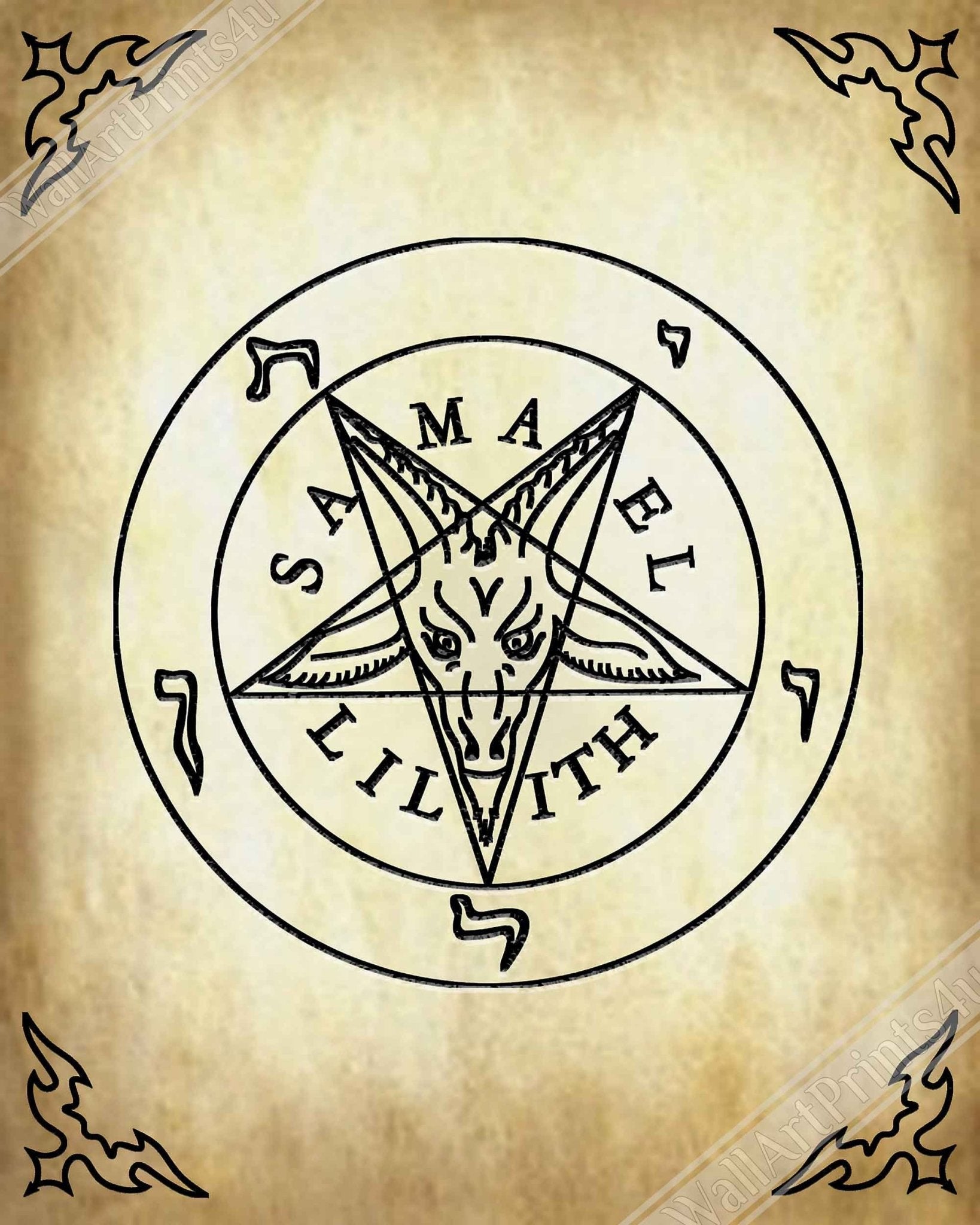 Sigil Of Baphomet Poster - Seal Of Baphomet Poster - Samael Lilith Version Print Aged Parchment - WallArtPrints4U