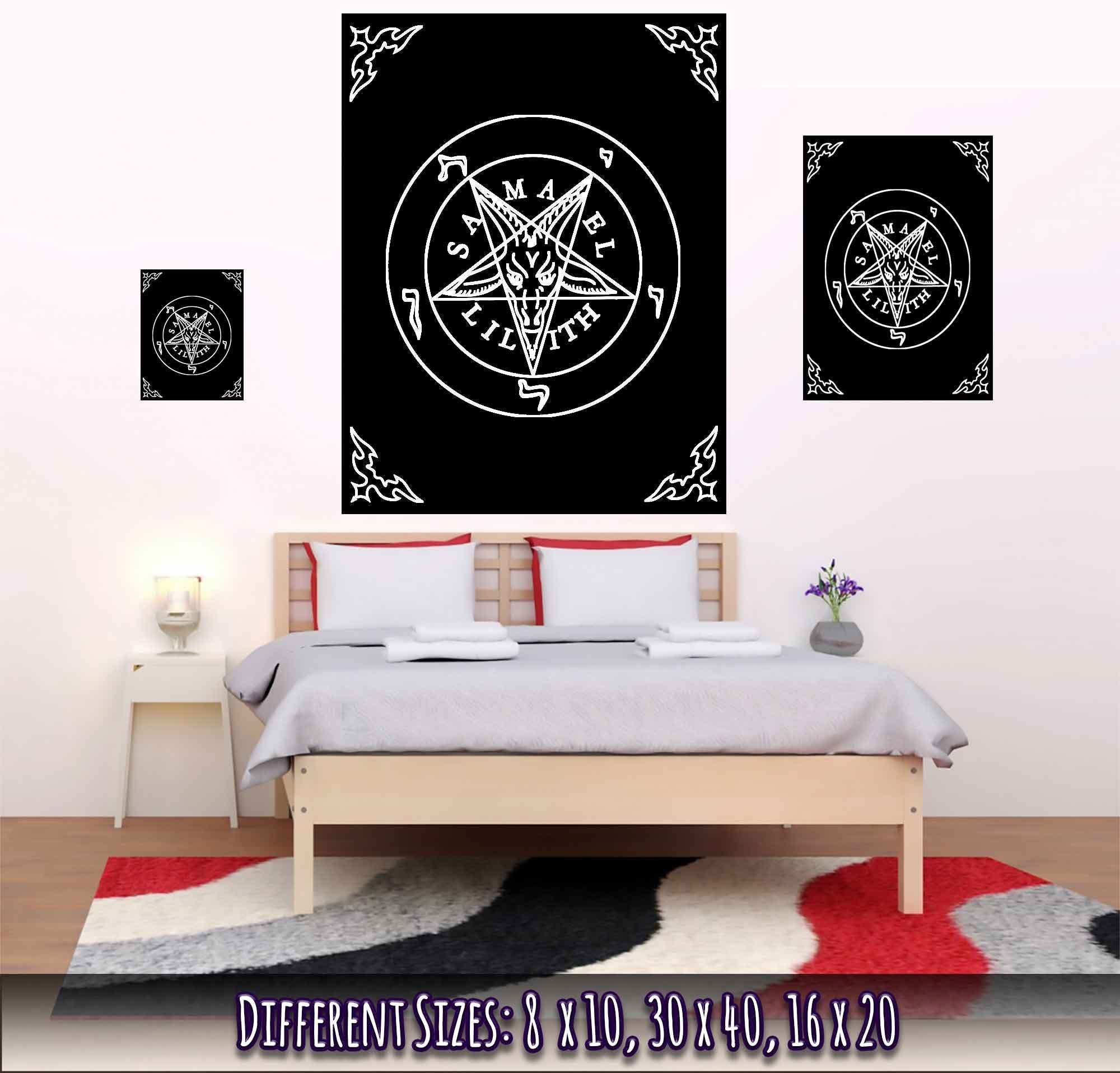 Sigil Of Baphomet Poster - Seal Of Baphomet Poster - White On Black - Samael Lilith Version Print - WallArtPrints4U