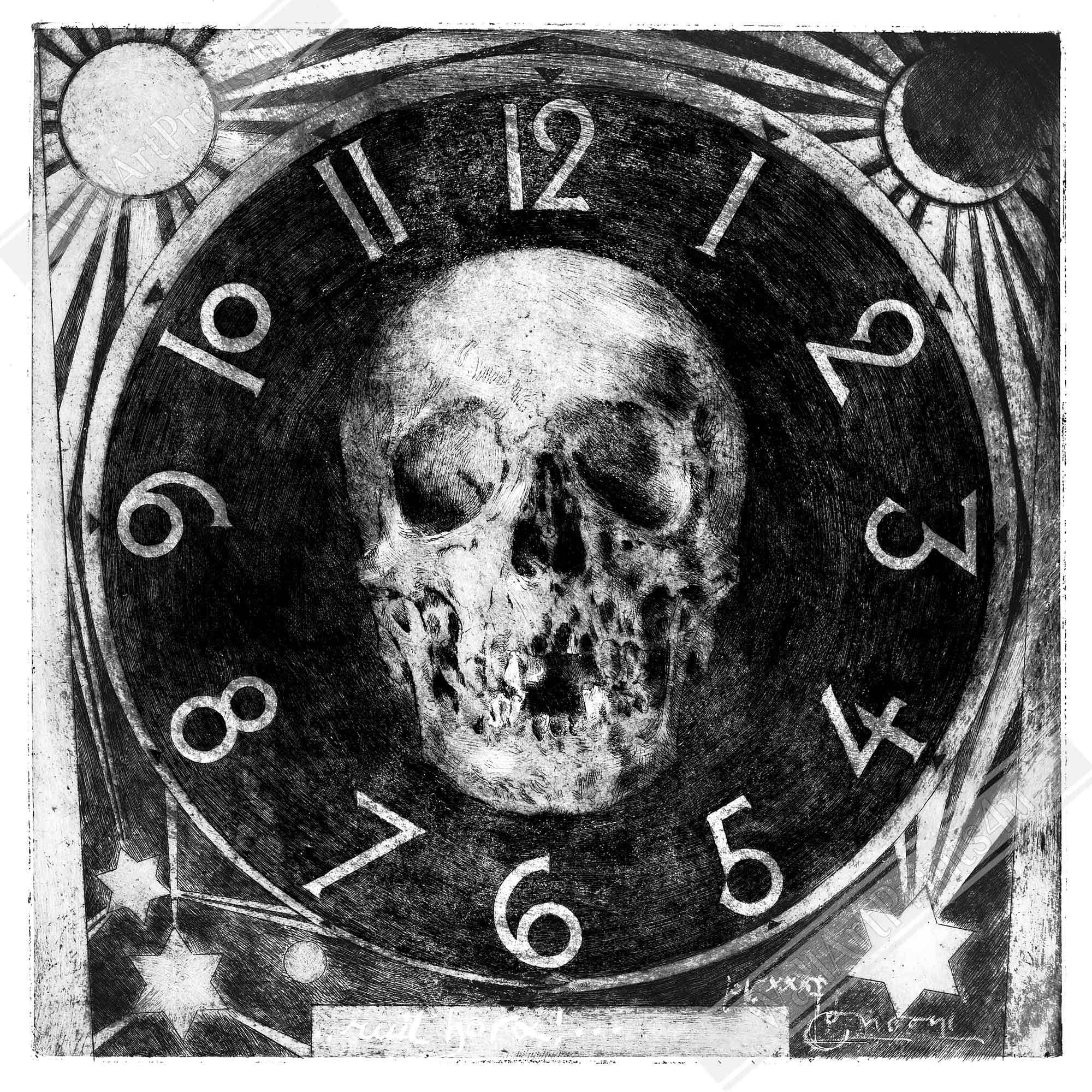 Skull Clock Framed Print - Ruit Hora (Fleeting Time) Framed Print - Luigi Conconi - WallArtPrints4U