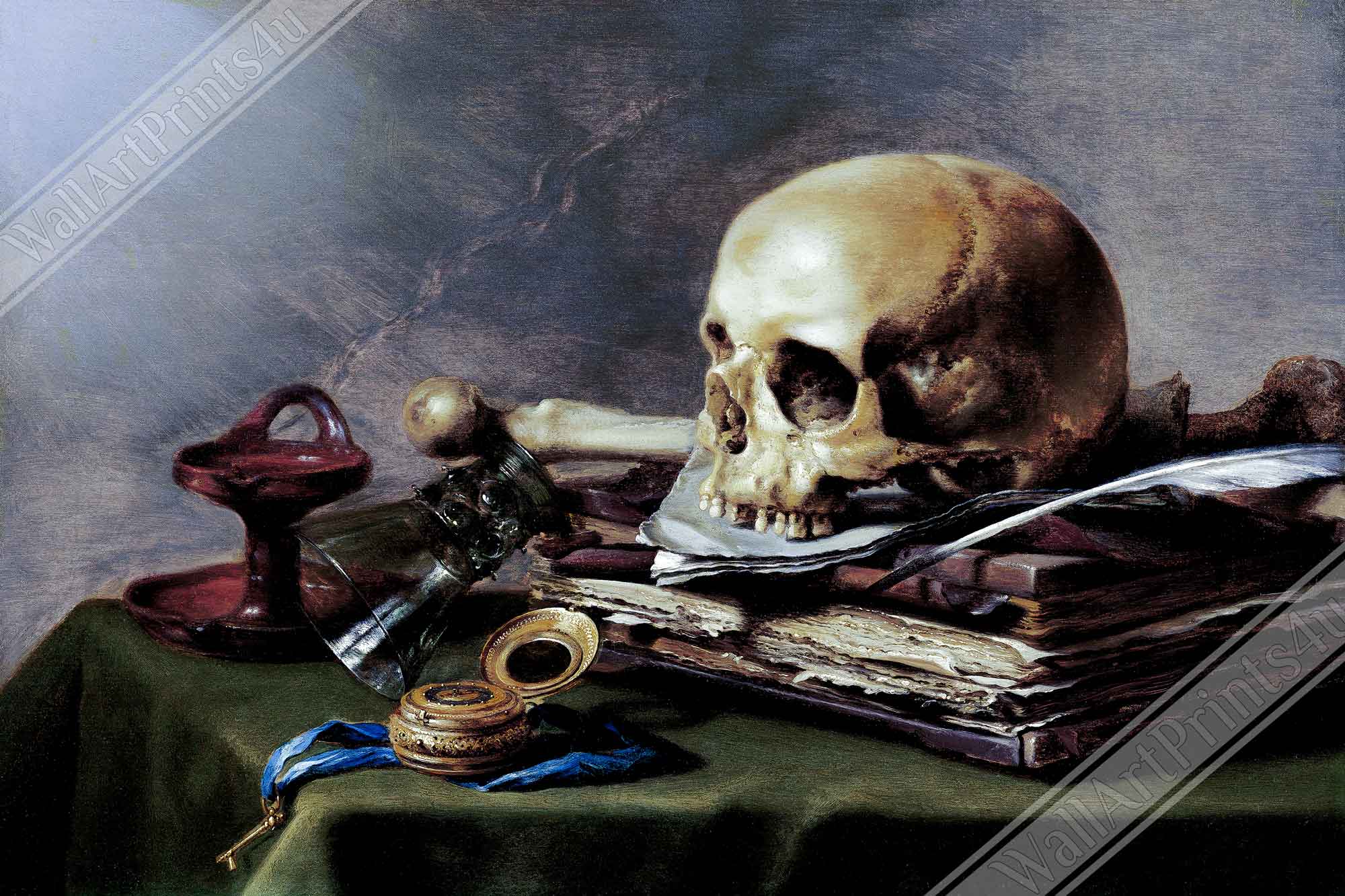 Skull Still Life Canvas Print - Pieter Claesz Vanitas Print - Vanitas Still Life - WallArtPrints4U